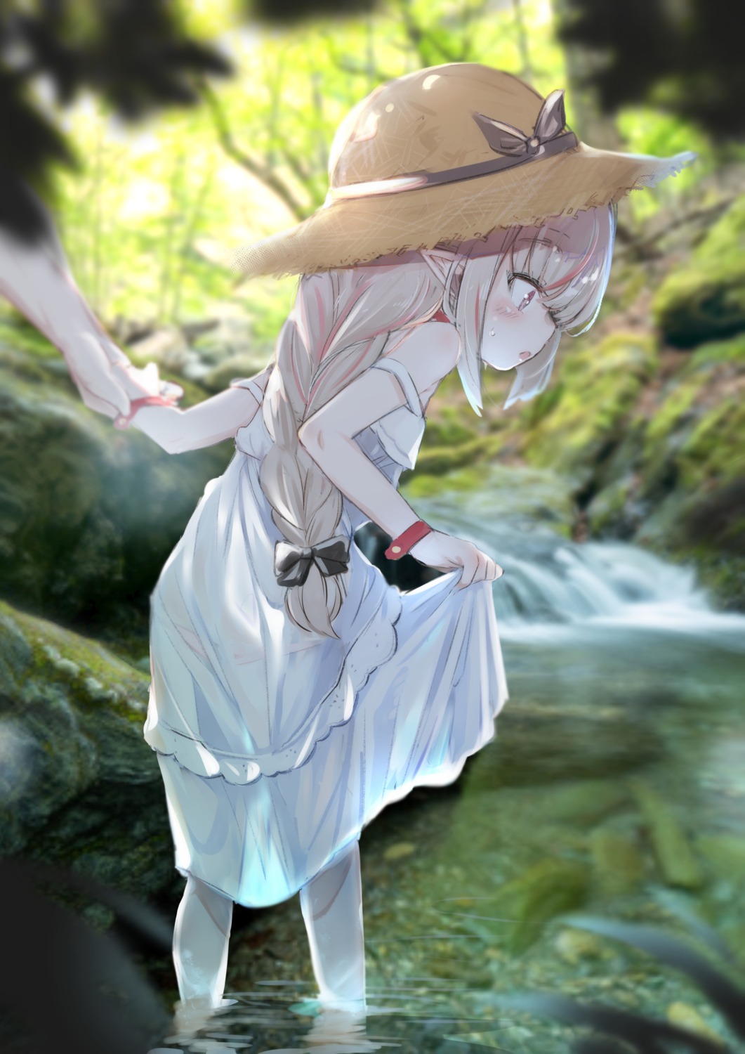 dress kio_(yumekuikio) makaino_ririmu nijisanji nijisanji_gamers pantsu photo pointy_ears see_through skirt_lift summer_dress wet