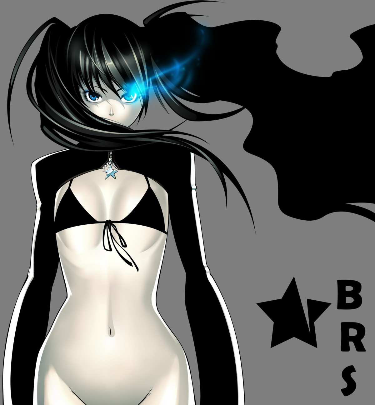 bikini black_rock_shooter black_rock_shooter_(character) bottomless cleavage sayo_tanku swimsuits transparent_png vector_trace vocaloid