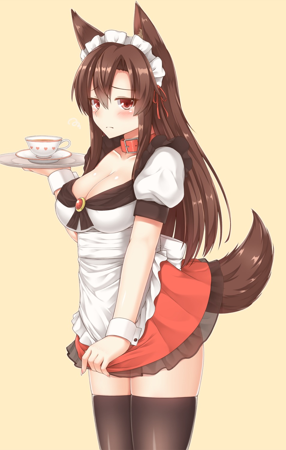 animal_ears cleavage imaizumi_kagerou maid see_through tail thighhighs touhou waitress yuu_(yu0221f)