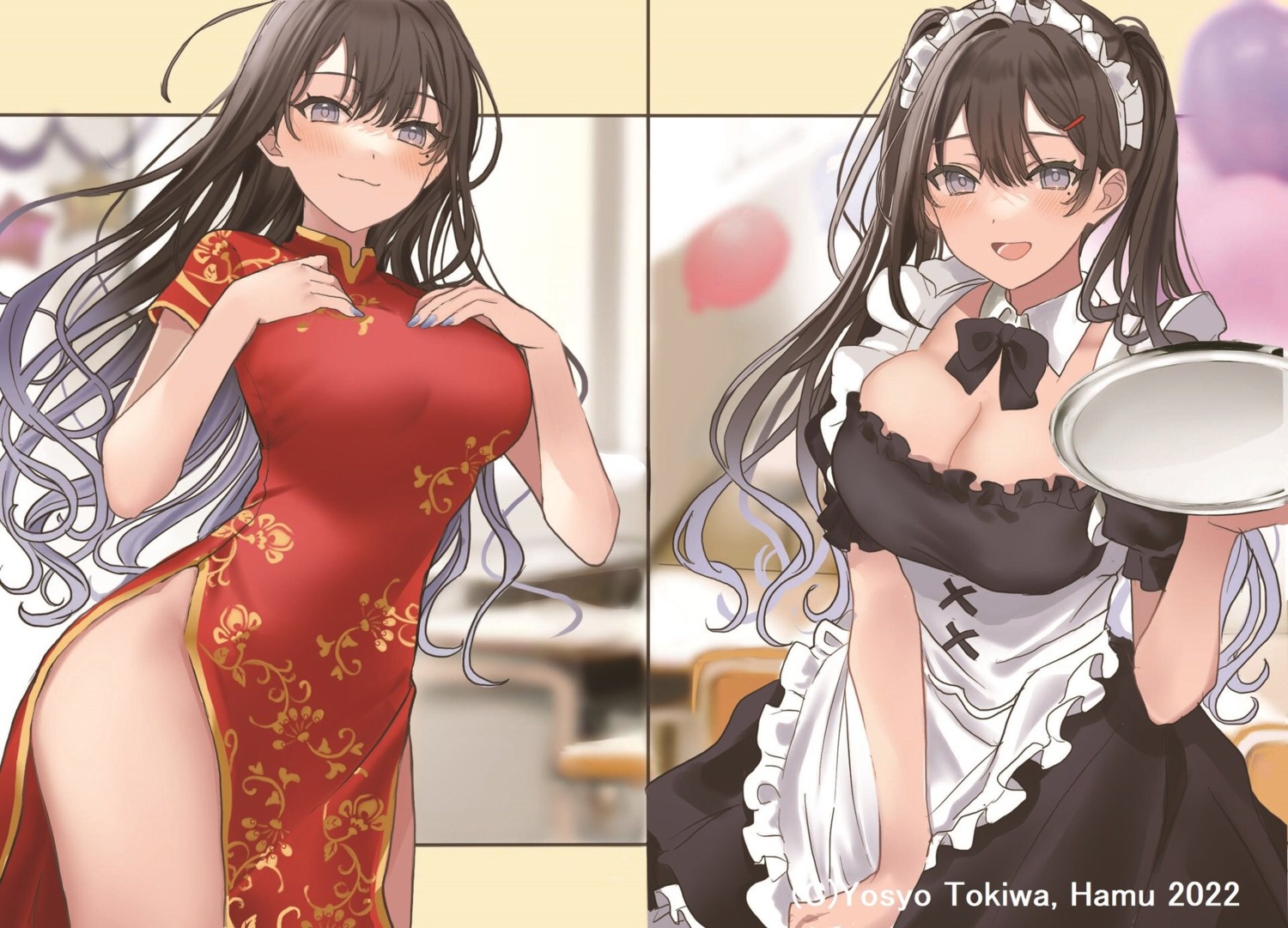 chinadress cleavage dress hamu_(plot_sy) maid no_bra seifuku