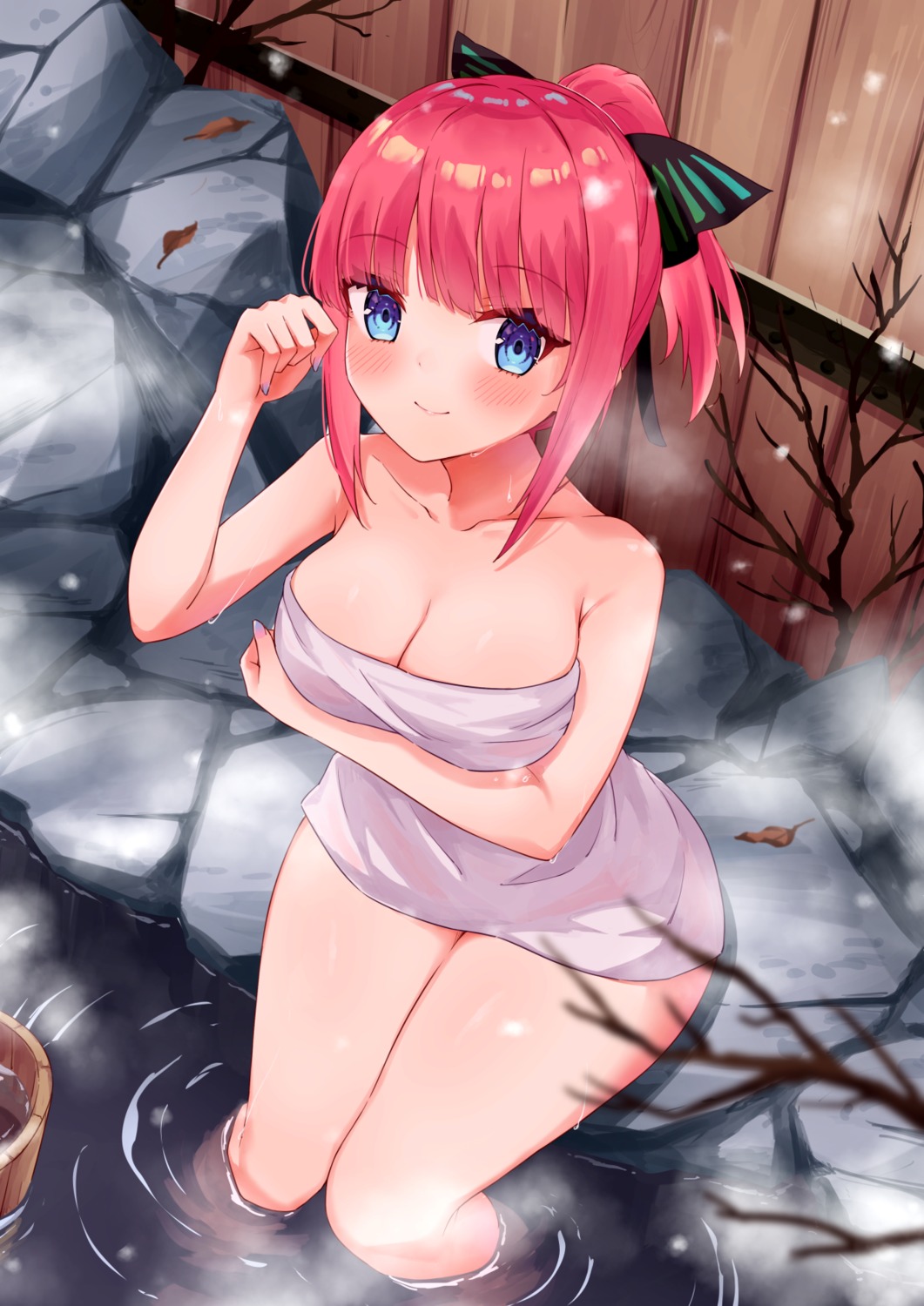 5-toubun_no_hanayome breast_hold nakano_nino onsen tagme towel wet