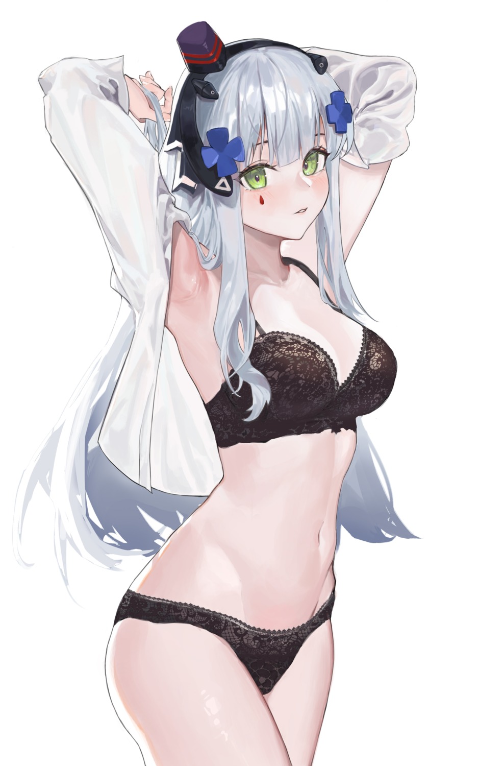 bra girls_frontline hk416_(girls_frontline) lingerie nineye open_shirt pantsu