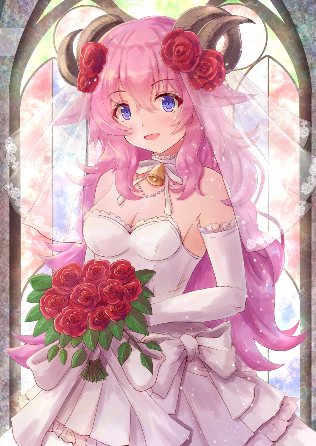 animal_ears cleavage cocoasabure dress horns wedding_dress