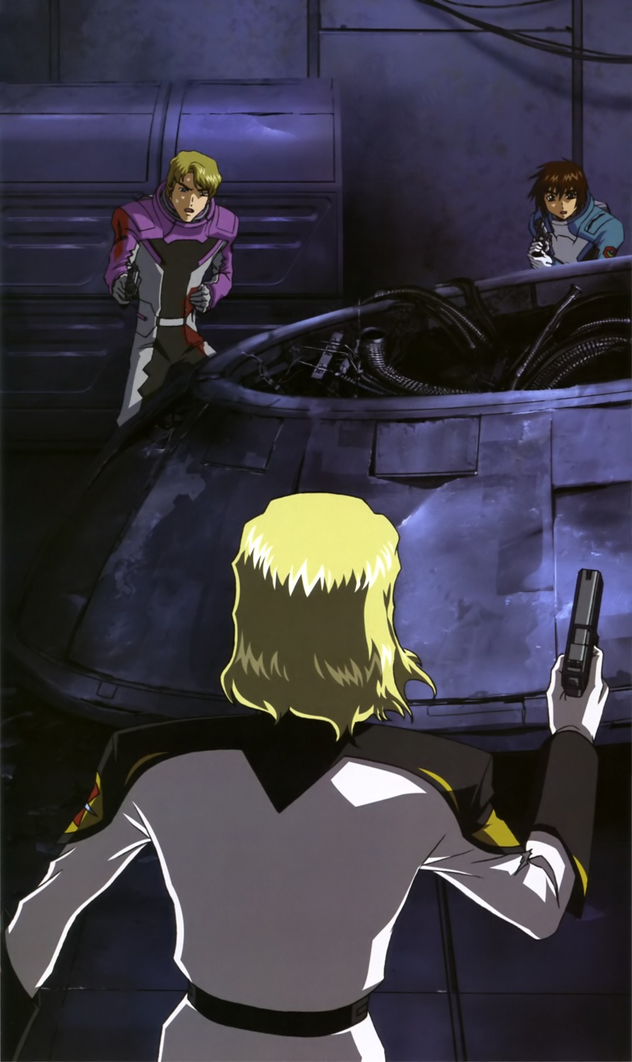 blood gun gundam gundam_seed kira_yamato male mu_la_flaga rau_le_creuset