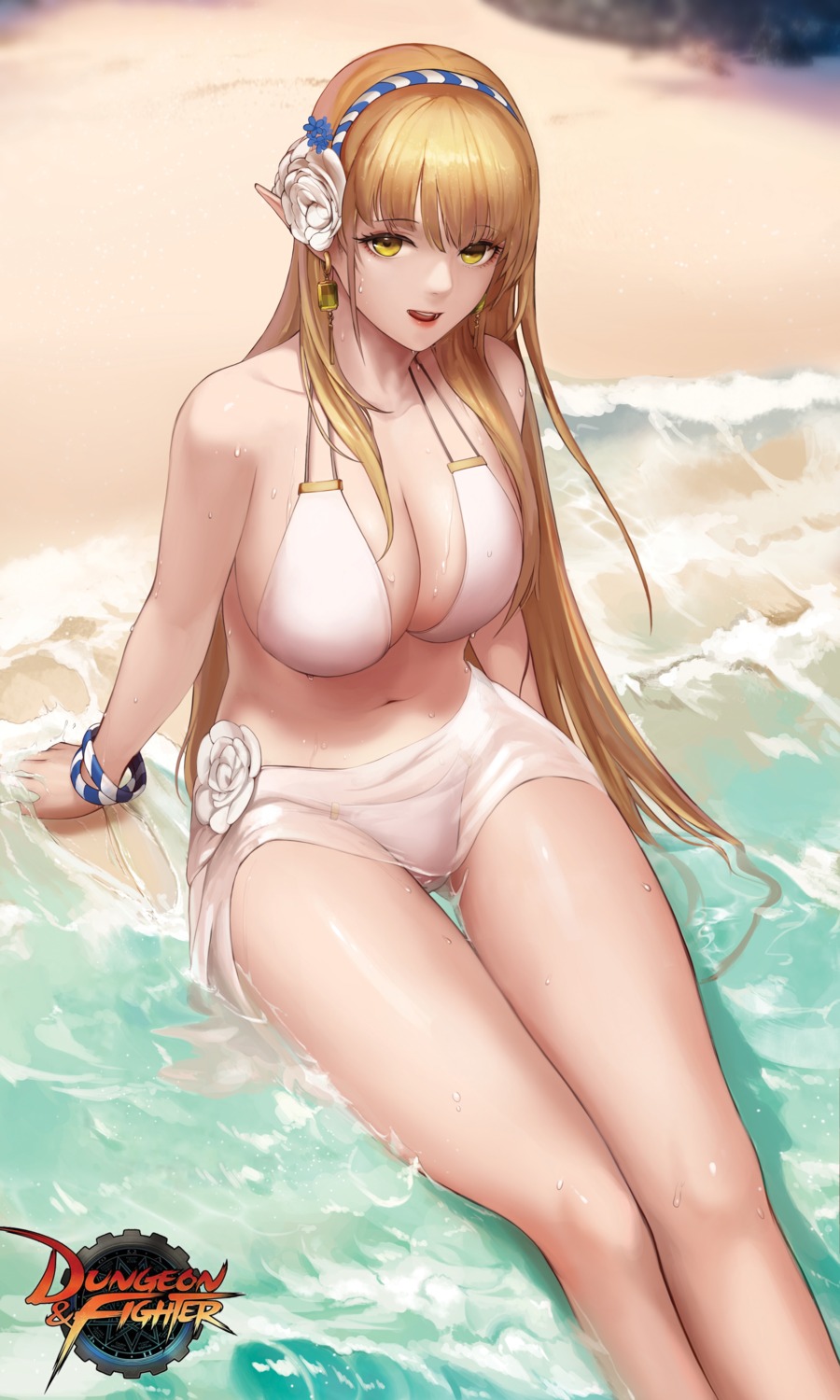 bikini cleavage dungeon_fighter monaim pointy_ears see_through swimsuits wet