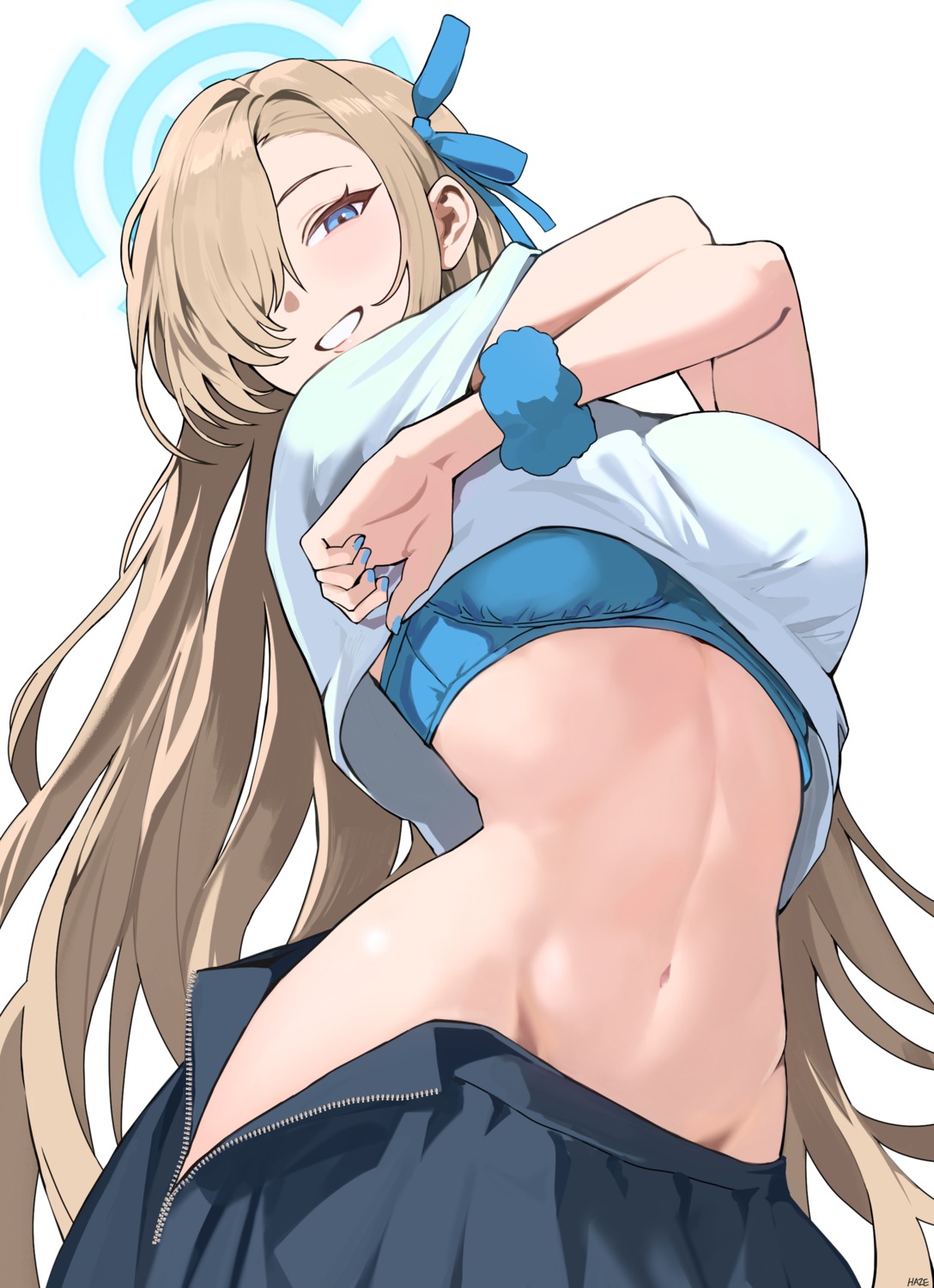 blue_archive bra halo haze_(ohw8g) ichinose_asuna nopan shirt_lift undressing