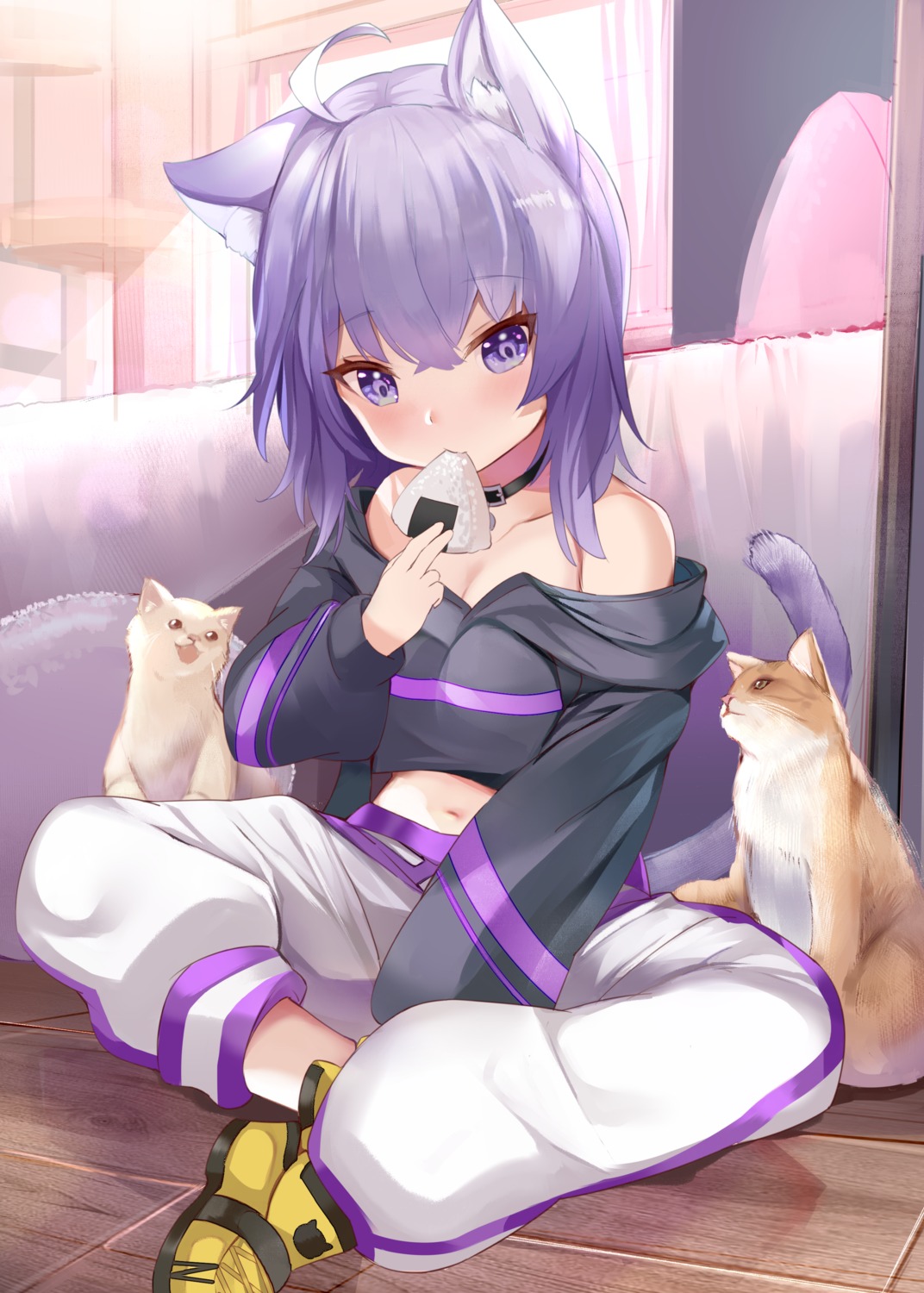 animal_ears hololive hololive_gamers kananote neko nekomata_okayu nekomimi no_bra tail