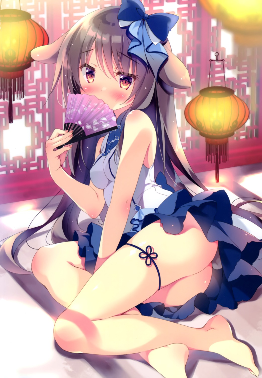 animal_ears feet garter pan skirt_lift uniform