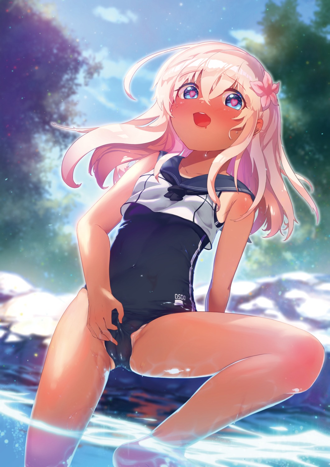 cameltoe kantai_collection loli masturbation nijimaarc ro-500 school_swimsuit seifuku swimsuits tan_lines wet