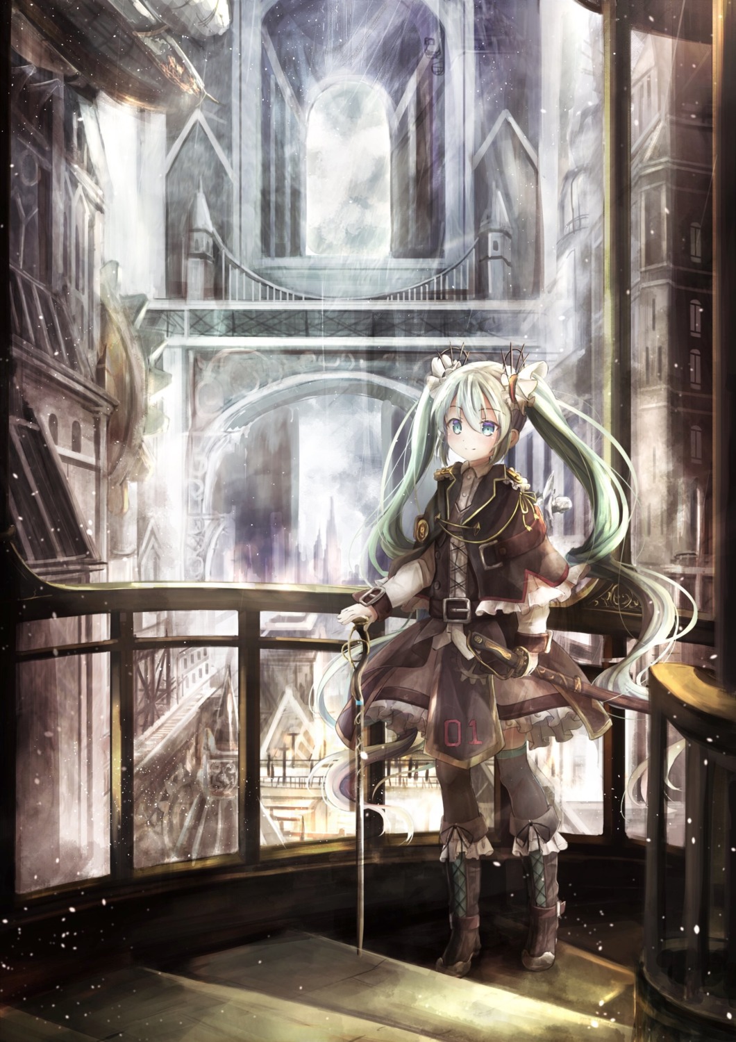 hatsune_miku landscape sword thighhighs utatanecocoa vocaloid