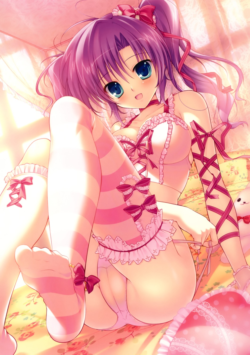 cameltoe cleavage feet garter lingerie mikeou pantsu string_panties thighhighs