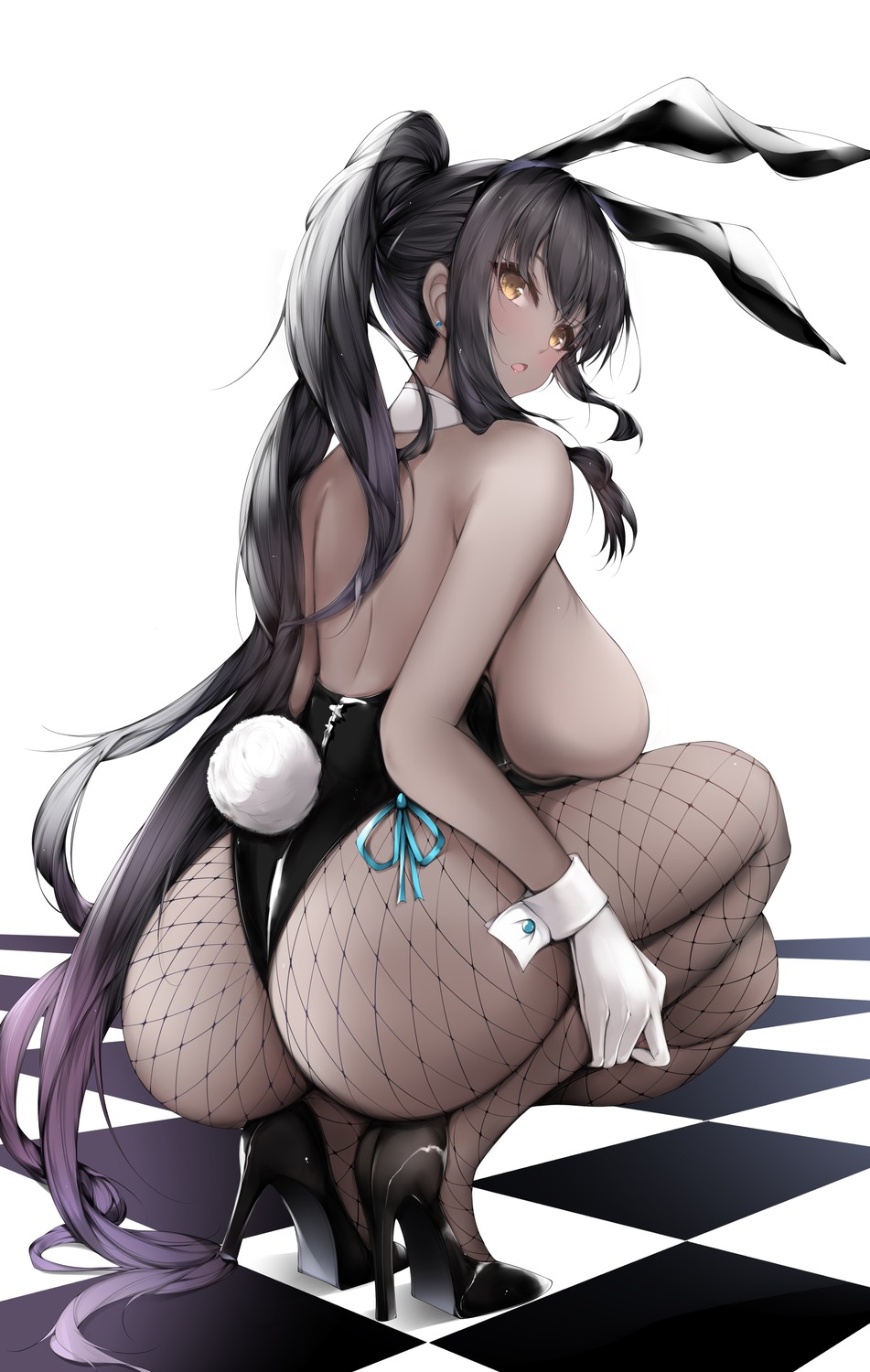 1921494015 animal_ears ass blue_archive bunny_ears bunny_girl fishnets heels kakudate_karin no_bra pantyhose tail