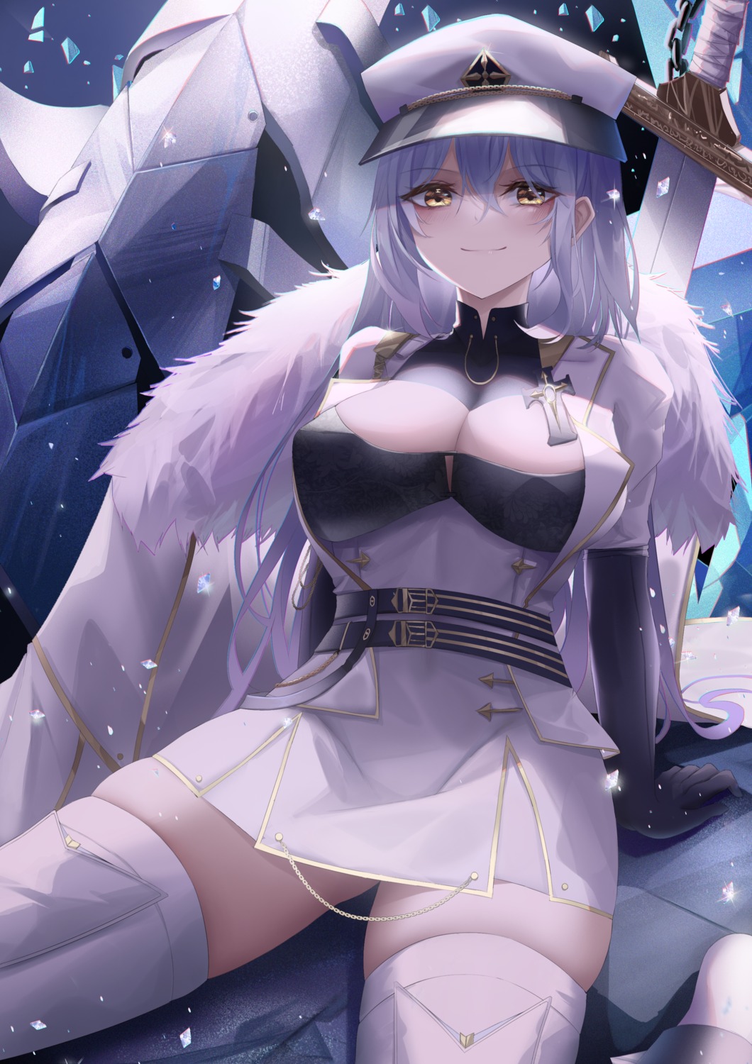 arkhangelsk_(azur_lane) azur_lane no_bra sword thighhighs turbulence uniform