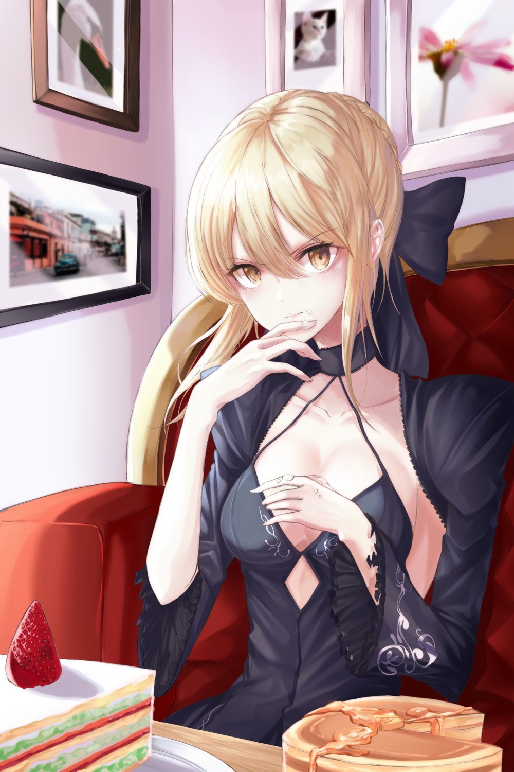 breast_hold cleavage cream csc00014 dress fate/grand_order saber saber_alter