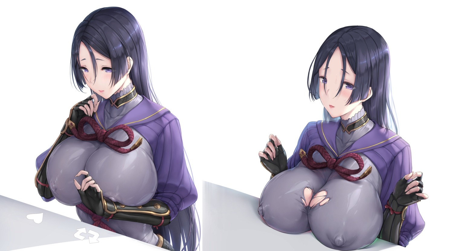 armor bodysuit erect_nipples fate/grand_order minamoto_no_raikou_(fate/grand_order) no_bra sayika torn_clothes