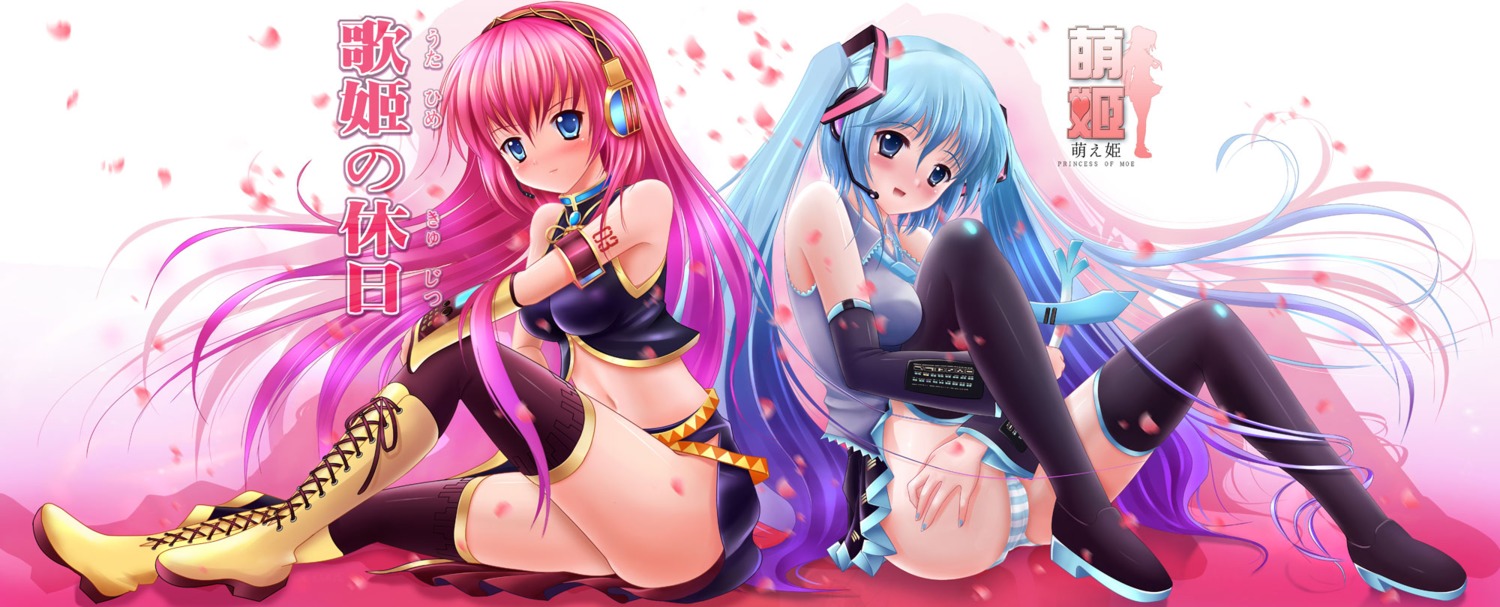 hatsune_miku megurine_luka obiwan pantsu shimapan thighhighs vocaloid