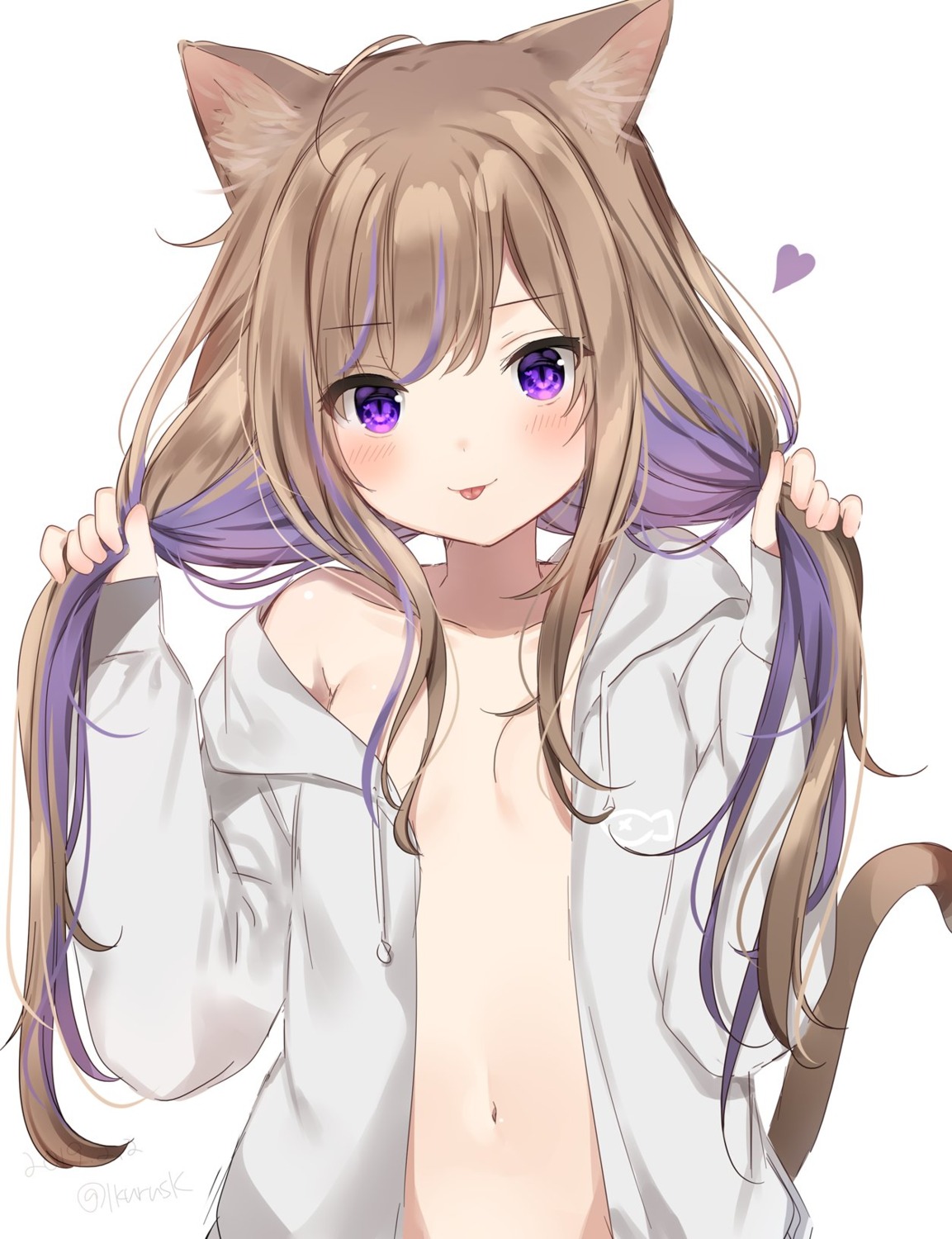 animal_ears leo loli mafuyu_(chibi21) nekomimi no_bra open_shirt tail