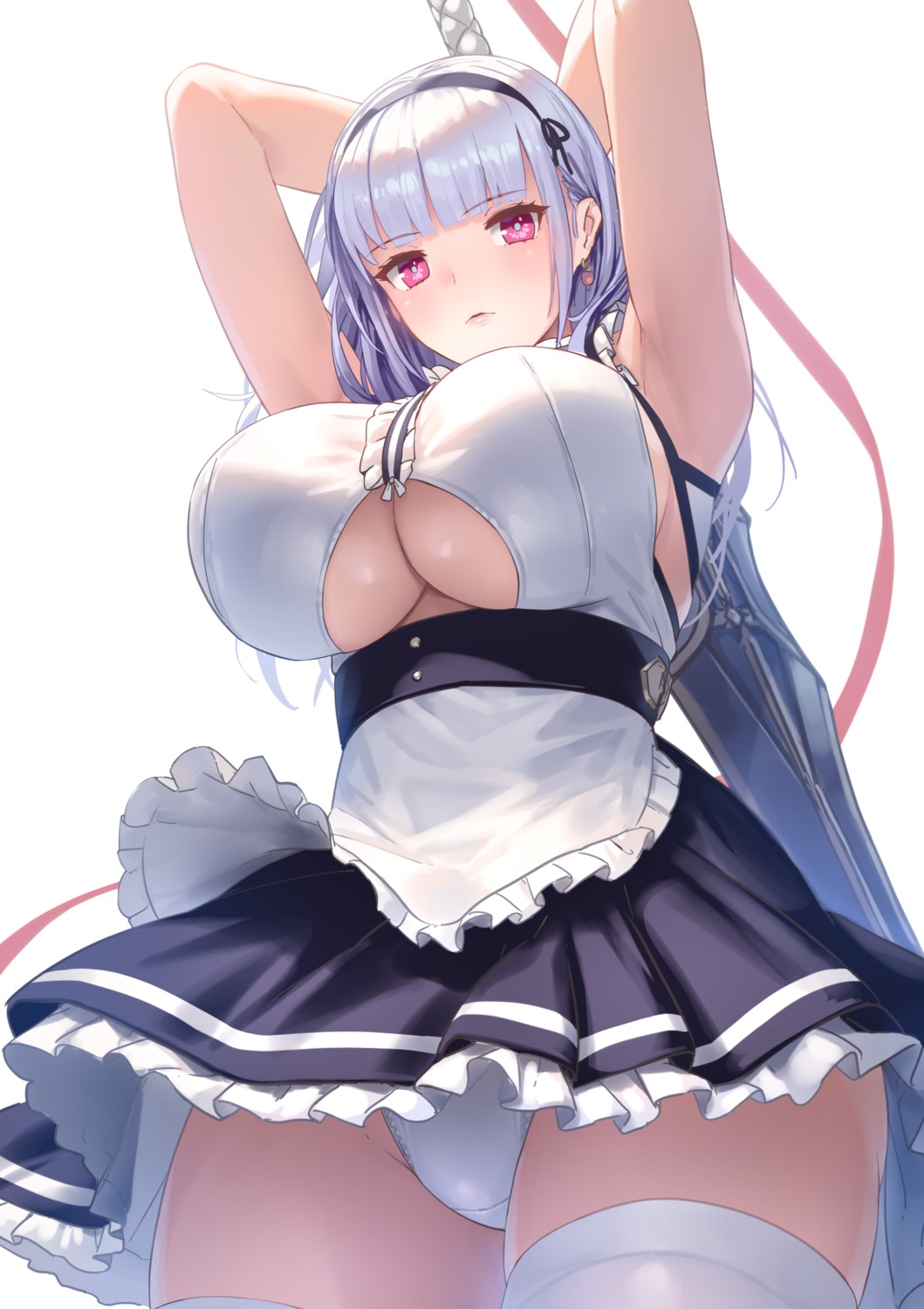 azur_lane cuboon dido_(azur_lane) maid no_bra pantsu skirt_lift sword thighhighs