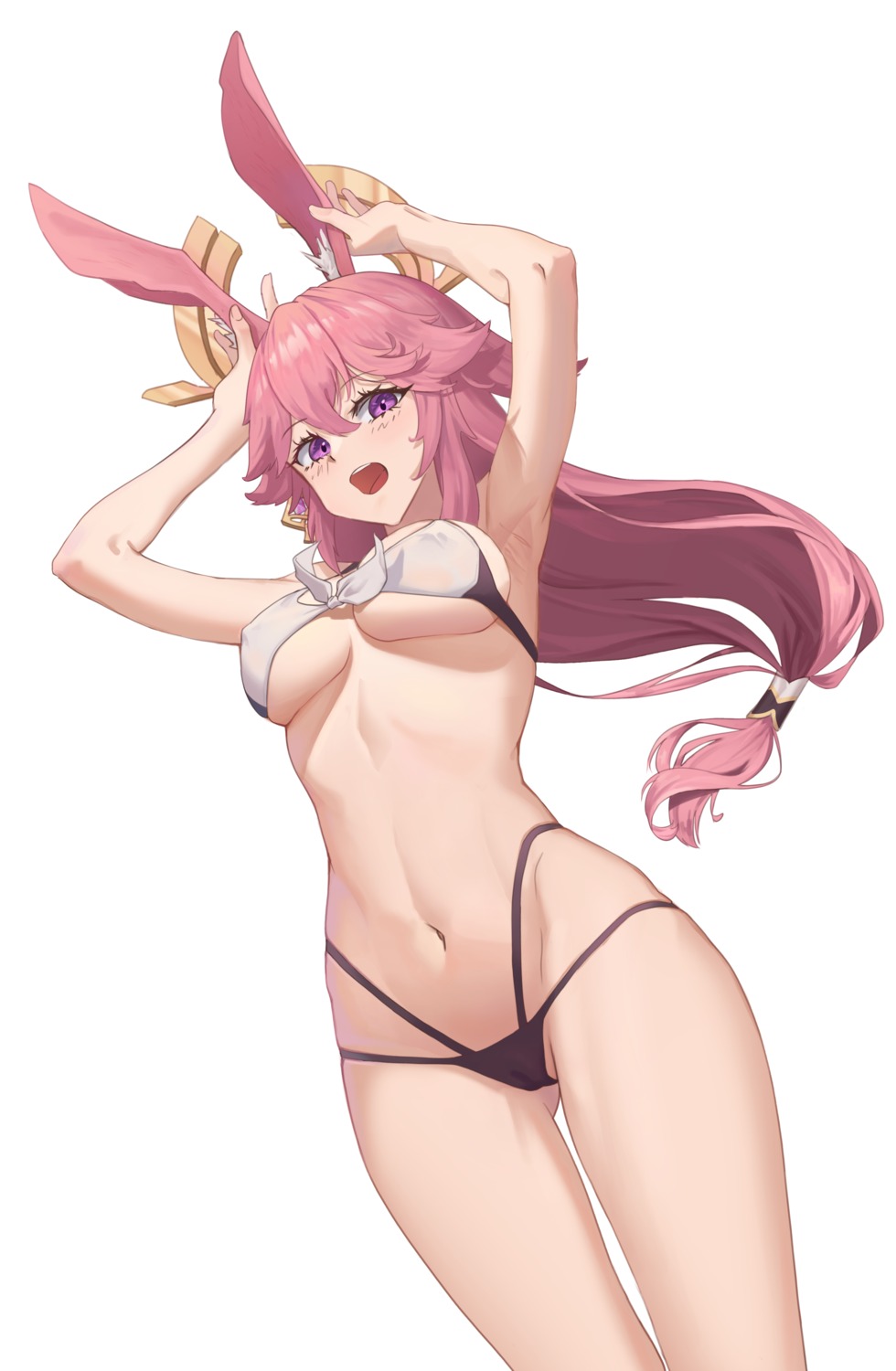 animal_ears argus_(argus86998927) bikini cameltoe erect_nipples genshin_impact kitsune swimsuits yae_miko