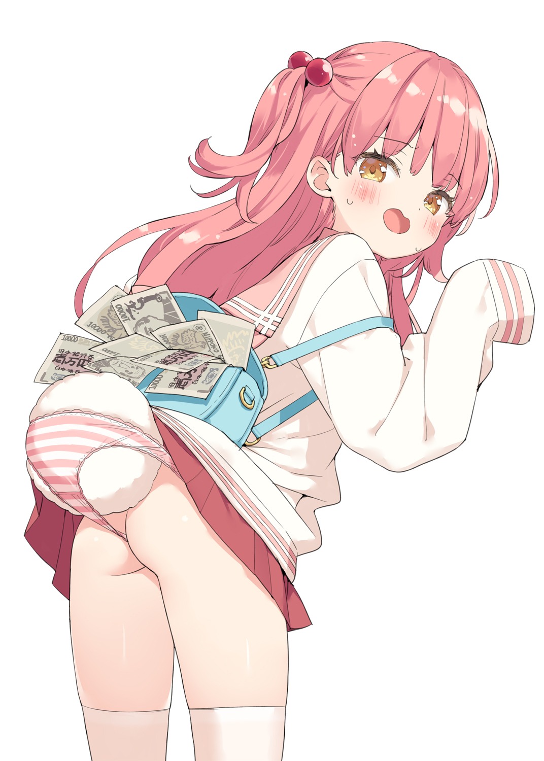 ass kani_biimu loli mikane_sebiri pantsu panty_pull seifuku shimapan skirt_lift tail thighhighs thong