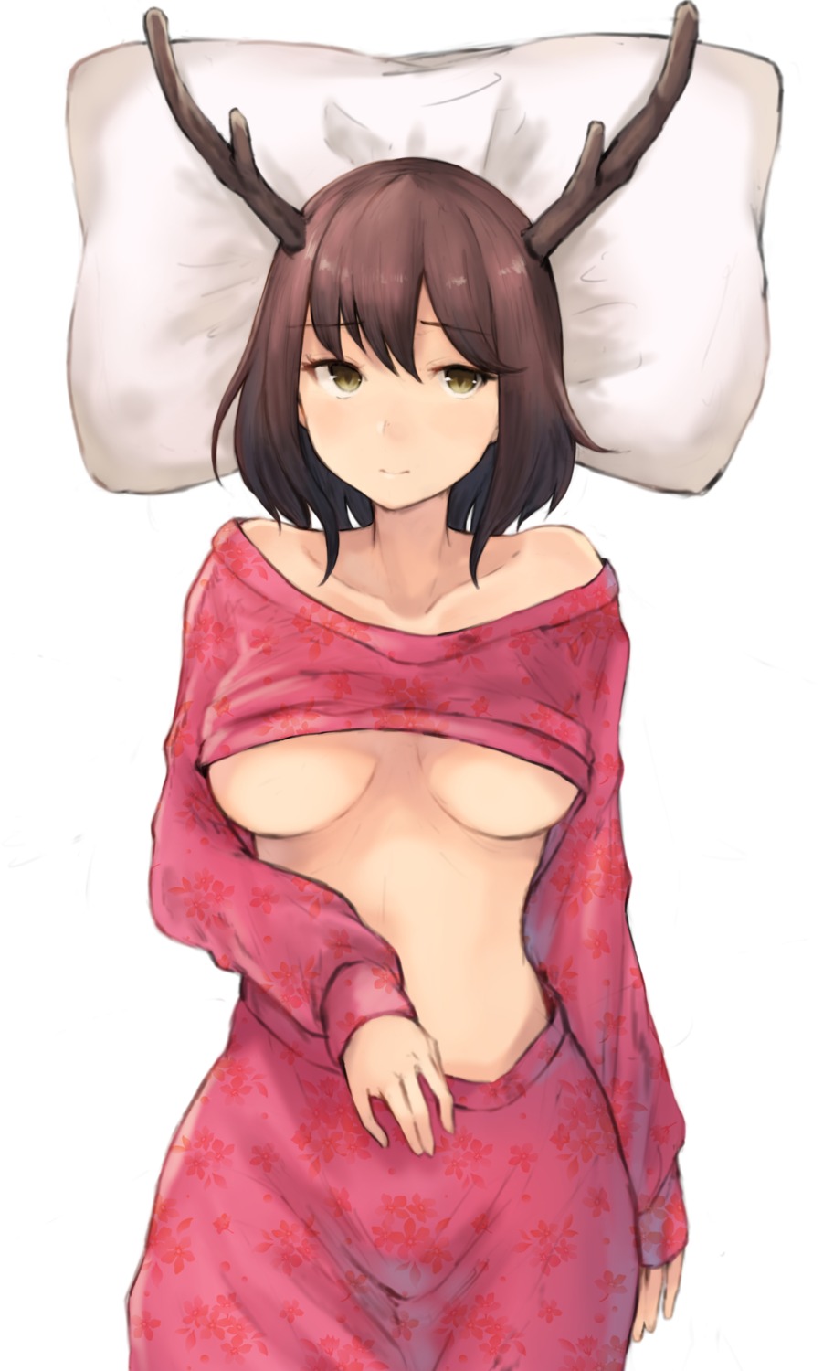 horns koretsuki_azuma no_bra shirt_lift underboob