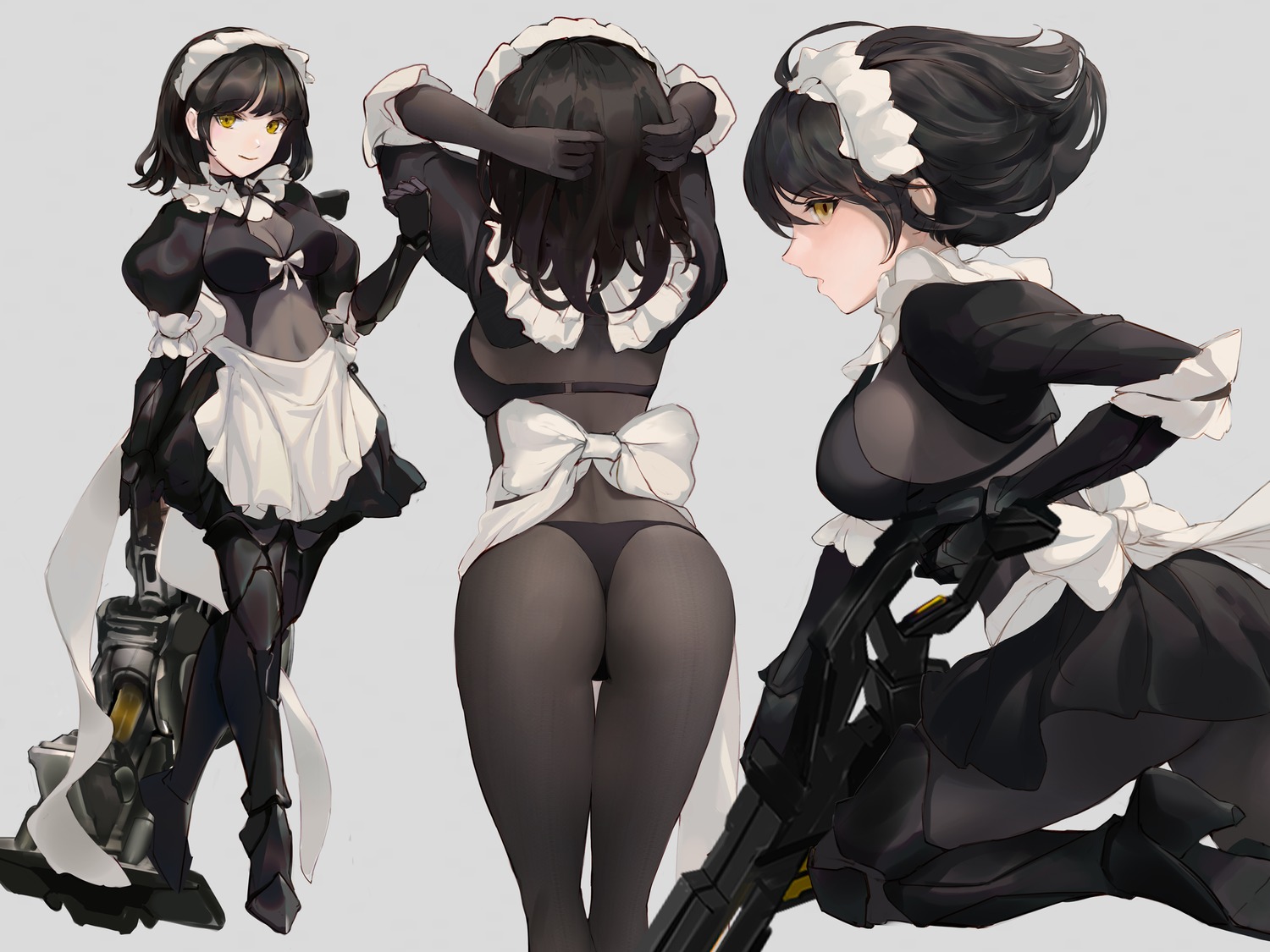 armor ass bodysuit bra chowbie heels maid pantsu see_through skirt_lift thong weapon