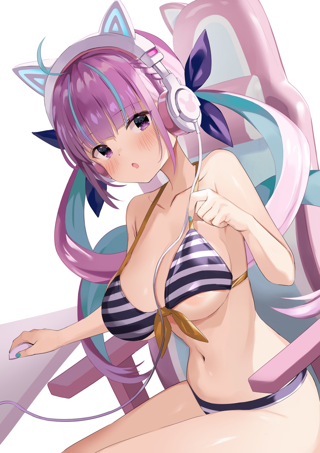 animal_ears arou_(arrow_x666) bikini headphones hololive minato_aqua nekomimi swimsuits