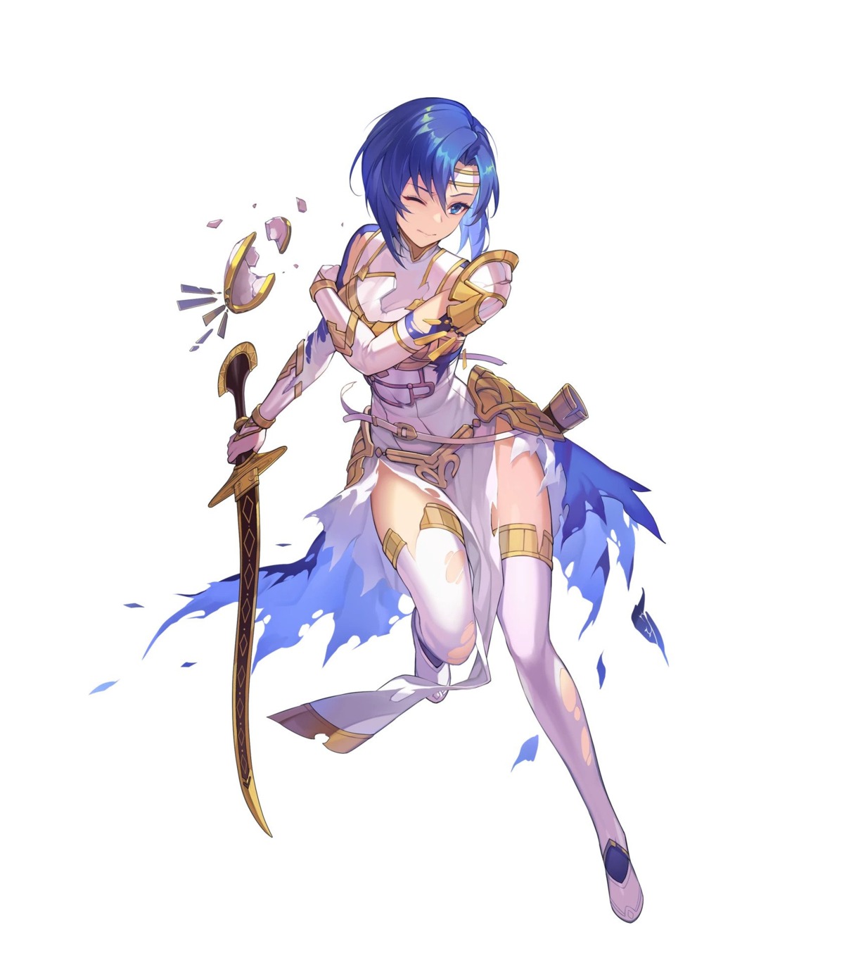 armor breast_hold catria dress fire_emblem fire_emblem_echoes fire_emblem_heroes kakage nintendo sword thighhighs torn_clothes