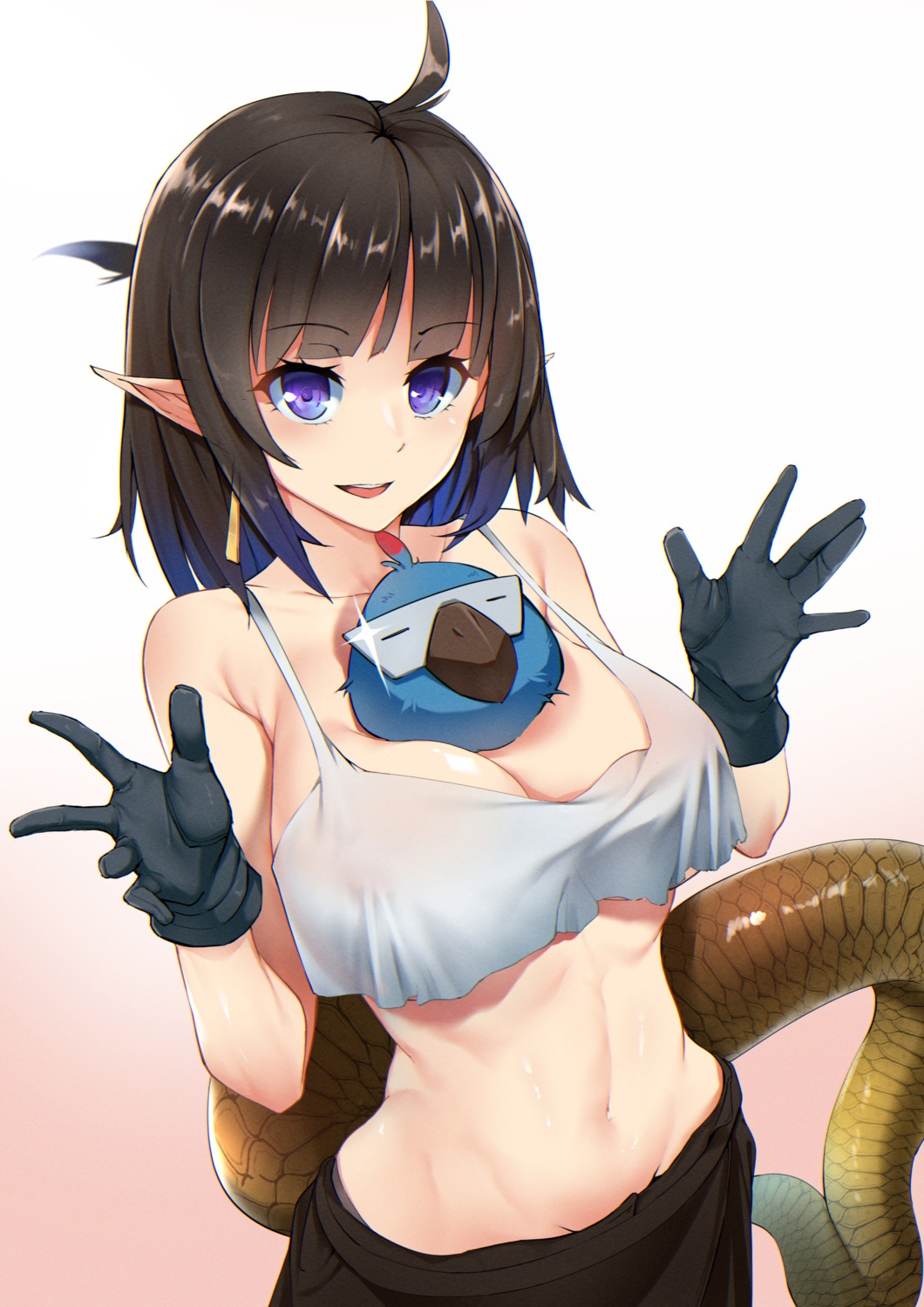 areola arknights eunectes_(arknights) no_bra pointy_ears see_through tail xperiajoker