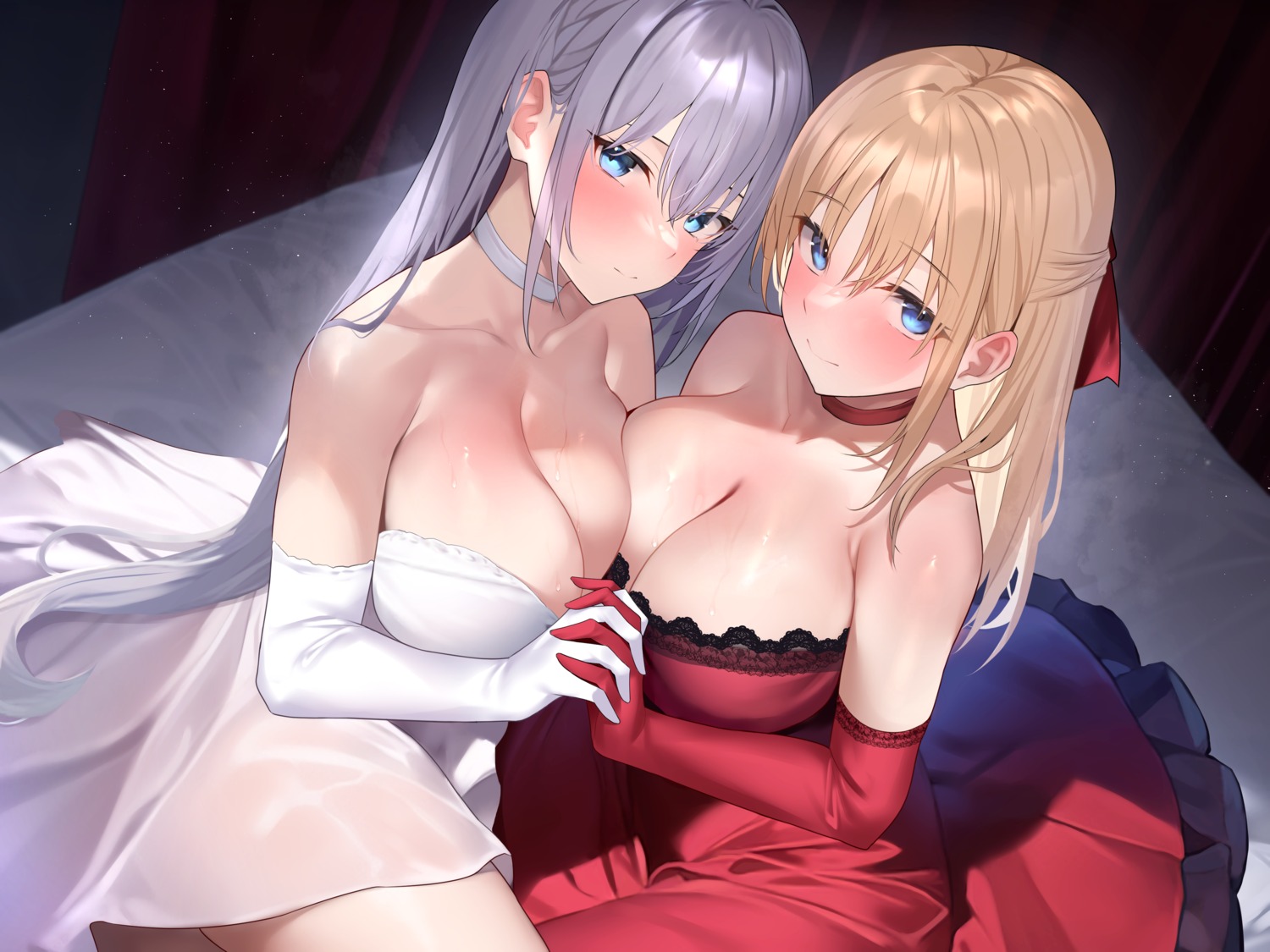 dress no_bra see_through symmetrical_docking yuyu_(yuyuworks)