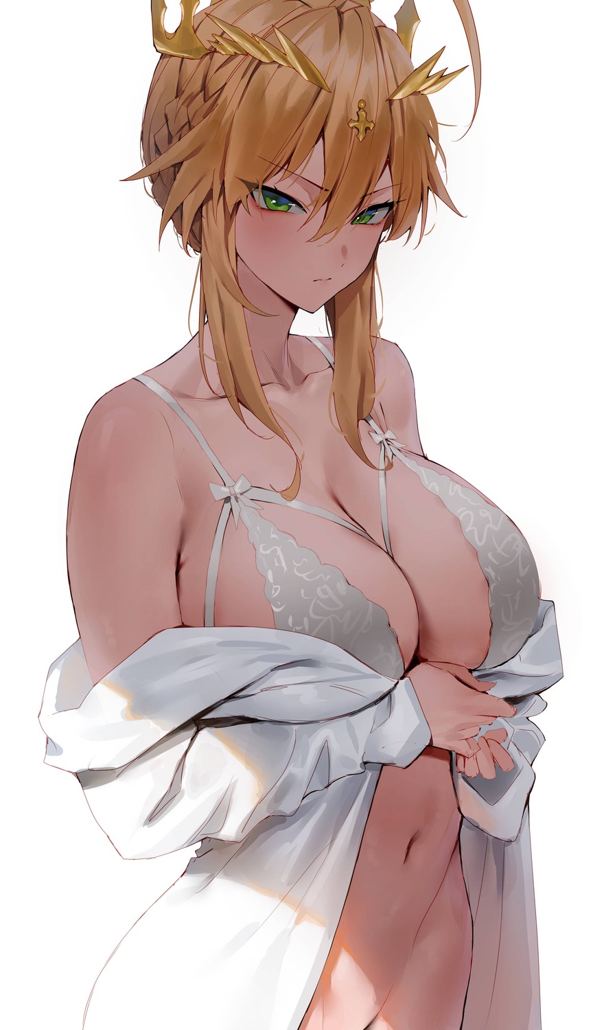 artoria_pendragon_(lancer) bottomless bra fate/grand_order open_shirt rororo