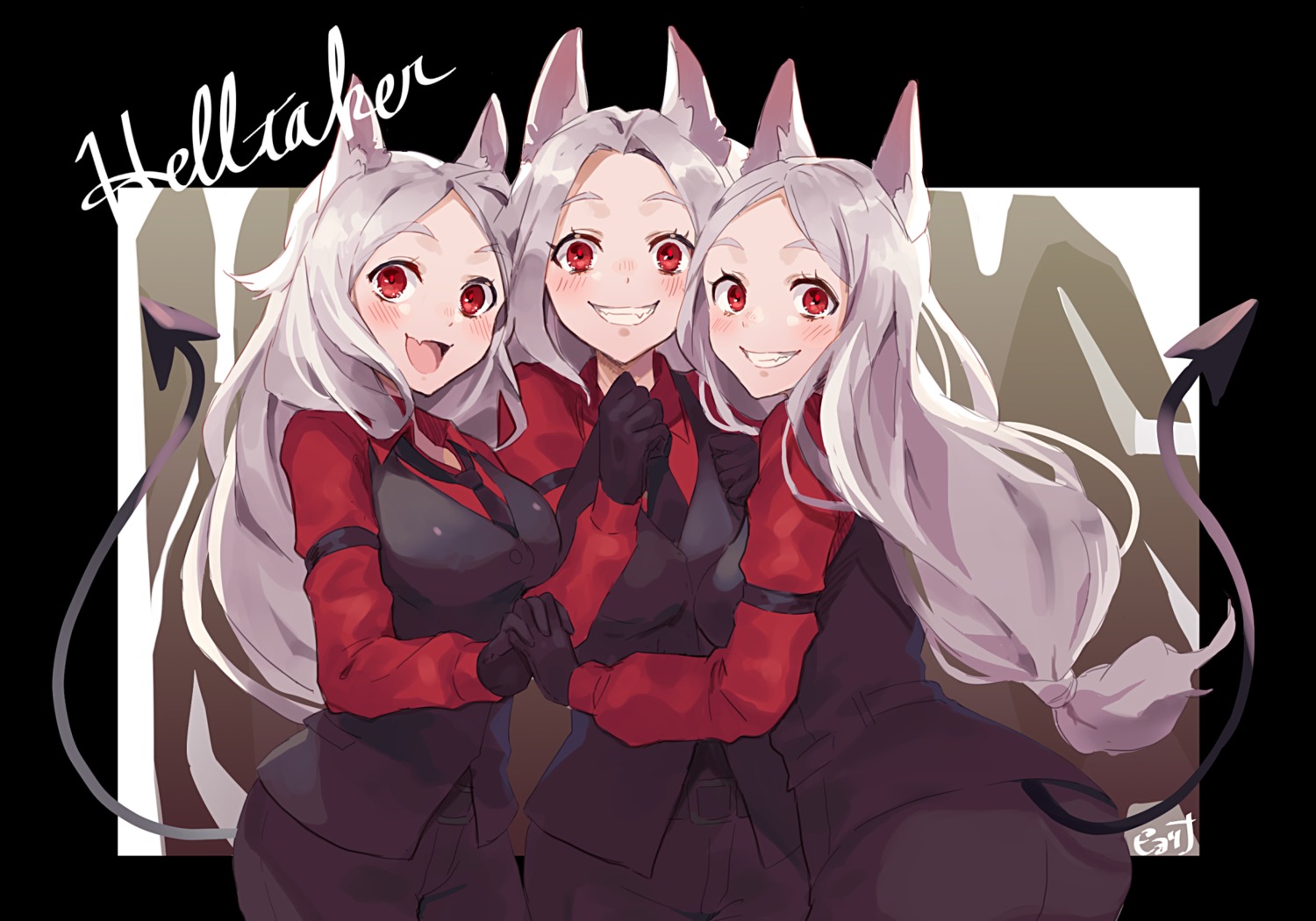 animal_ears business_suit cerberus_(helltaker) helltaker piyoyanagi tail