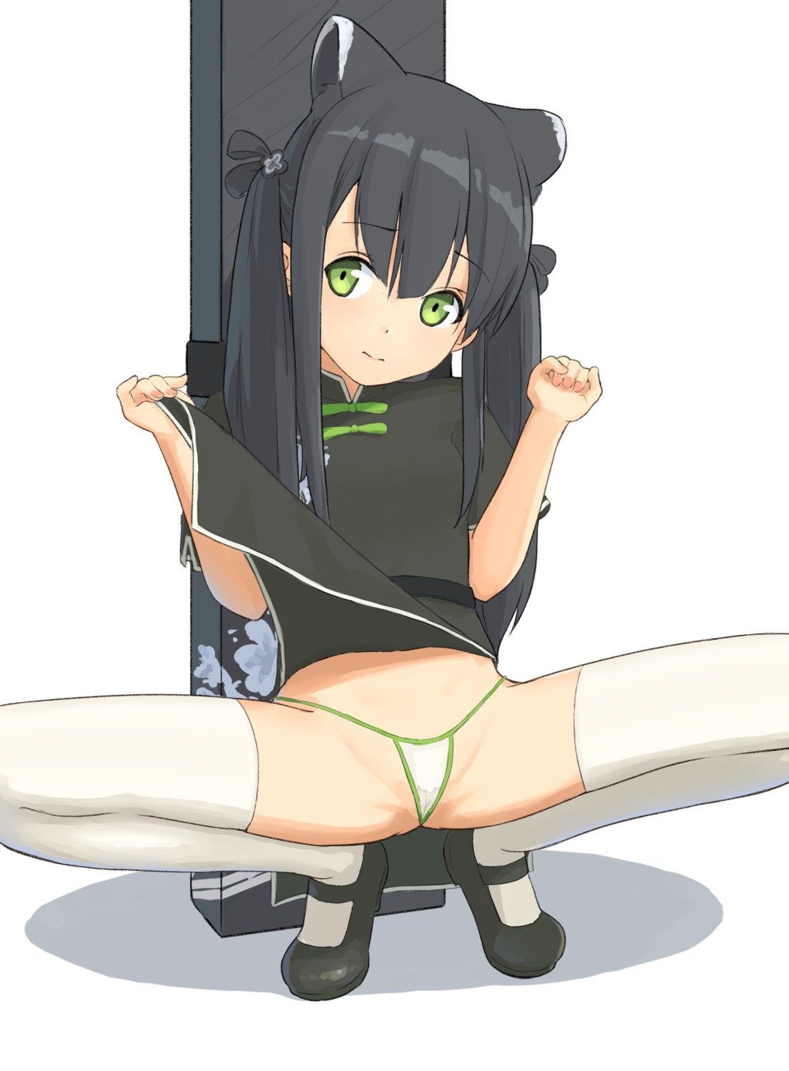 animal_ears blue_archive chinadress loli pantsu shin_(shincrz) skirt_lift sunohara_shun thighhighs thong