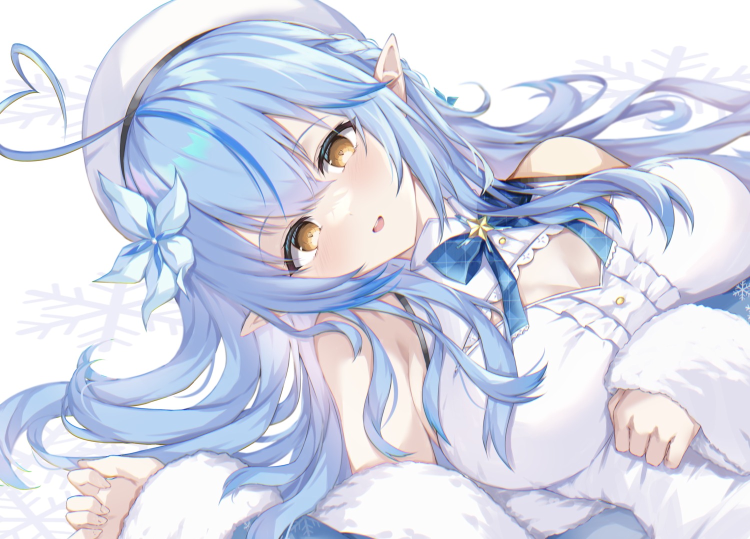 cleavage elf fuchi_(0616tk) hololive pointy_ears yukihana_lamy