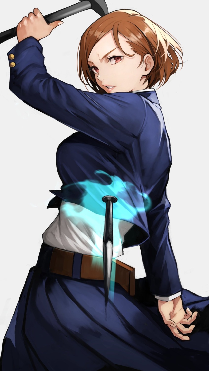 jujutsu_kaisen kugisaki_nobara seifuku skirt_lift weapon yoshio_(55level)