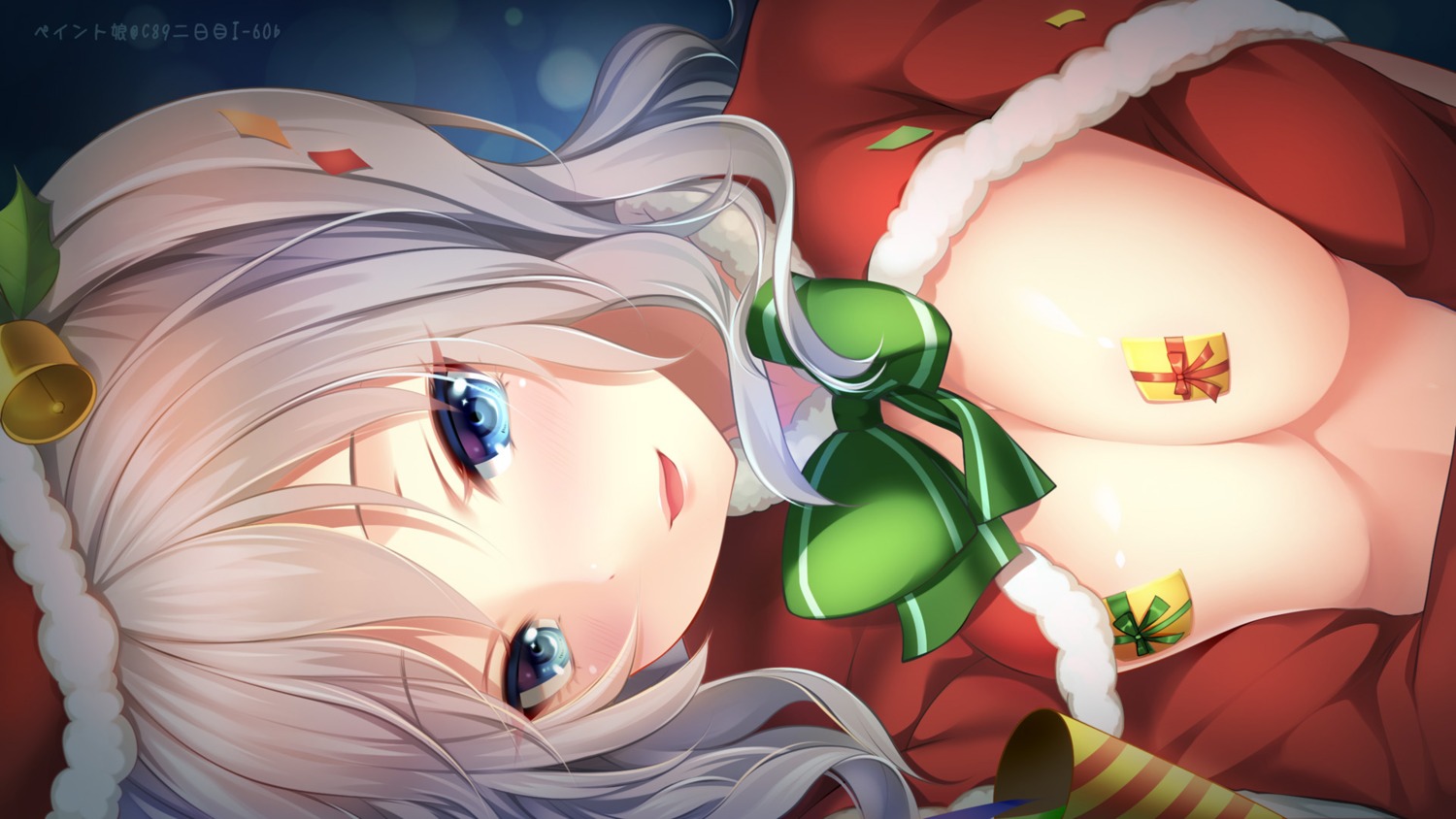 breasts christmas kantai_collection kashima_(kancolle) no_bra open_shirt paint_musume pasties wallpaper