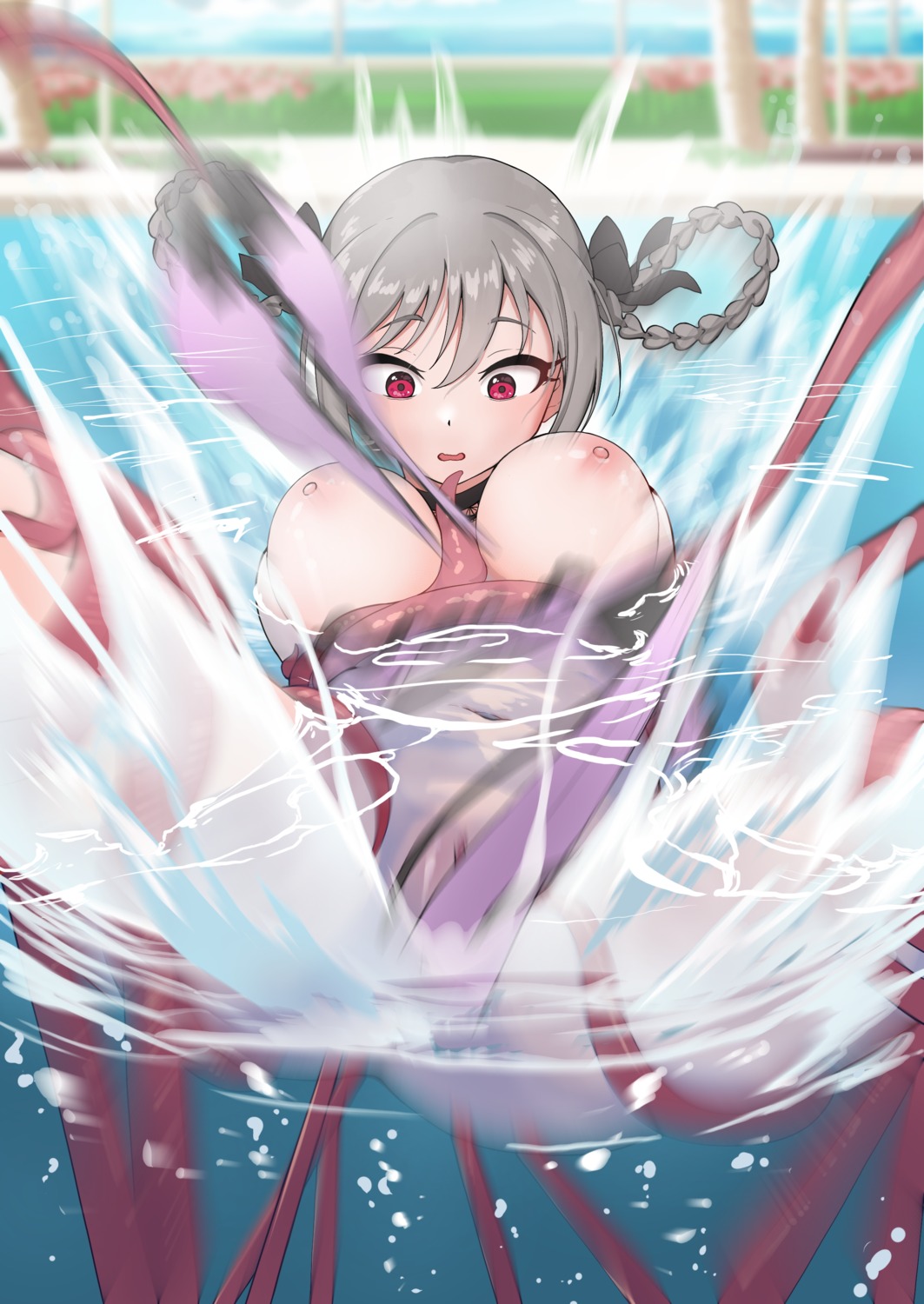 bikini bondage breast_grab breasts cum extreme_content kanzaki_ranko nipples panty_pull pussy swimsuits tentacles the_idolm@ster the_idolm@ster_cinderella_girls undressing ushimochi wet