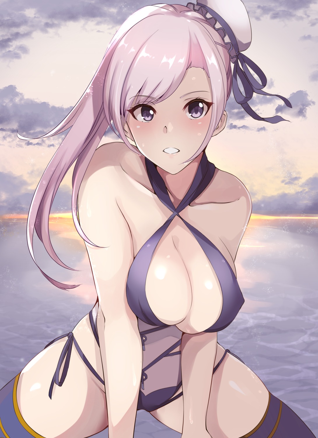 cleavage erect_nipples fate/grand_order haneramu miyamoto_musashi_(fate/grand_order) swimsuits thighhighs