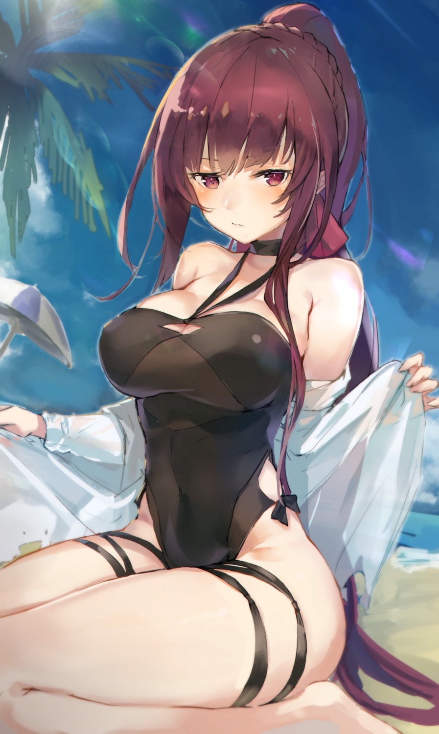 cleavage cruel_gz garter girls_frontline see_through swimsuits wa2000_(girls_frontline)