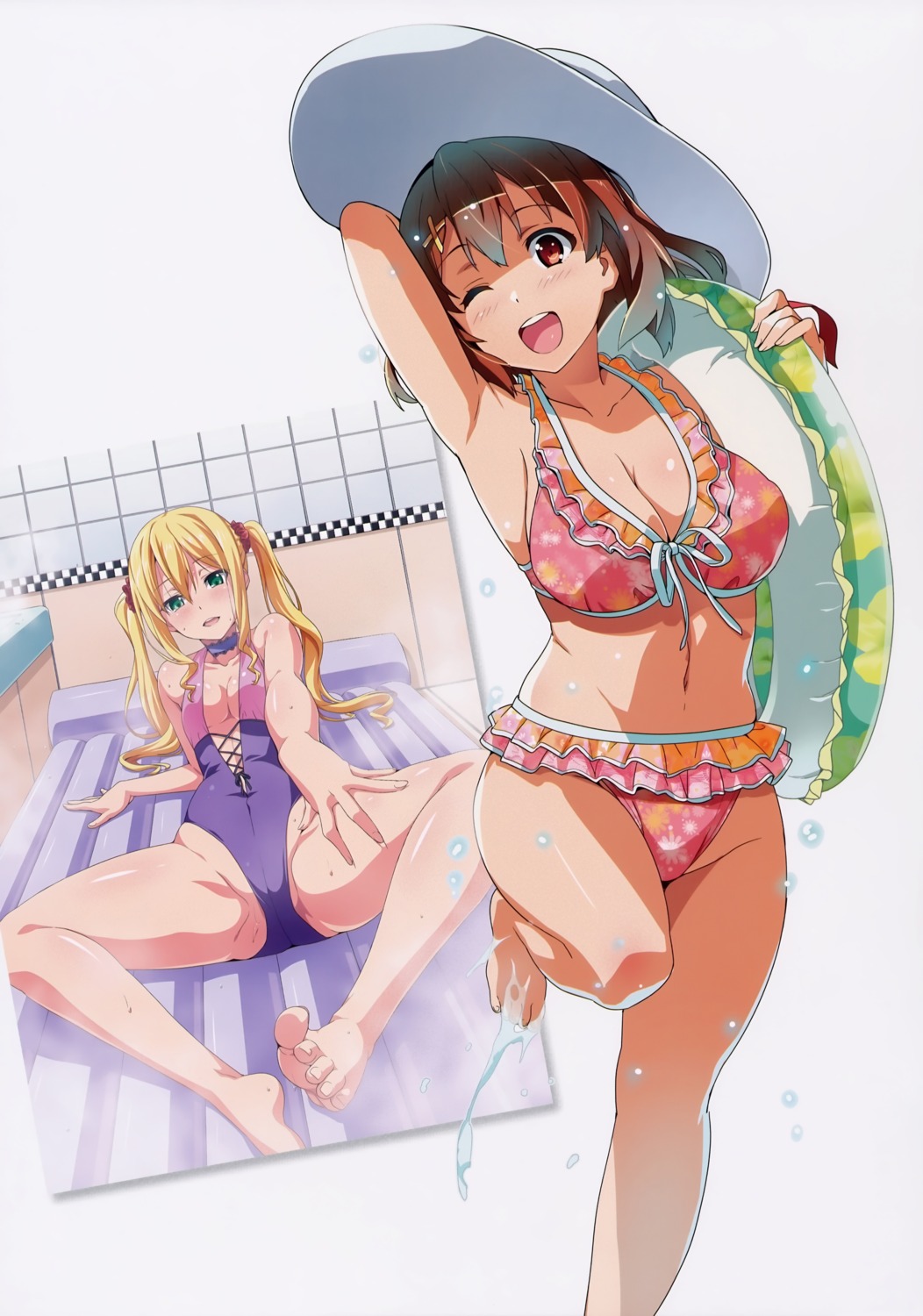 bikini cameltoe cleavage feet himegami_kodama kushiya_inaho maken-ki! swimsuits takeda_hiromitsu wet