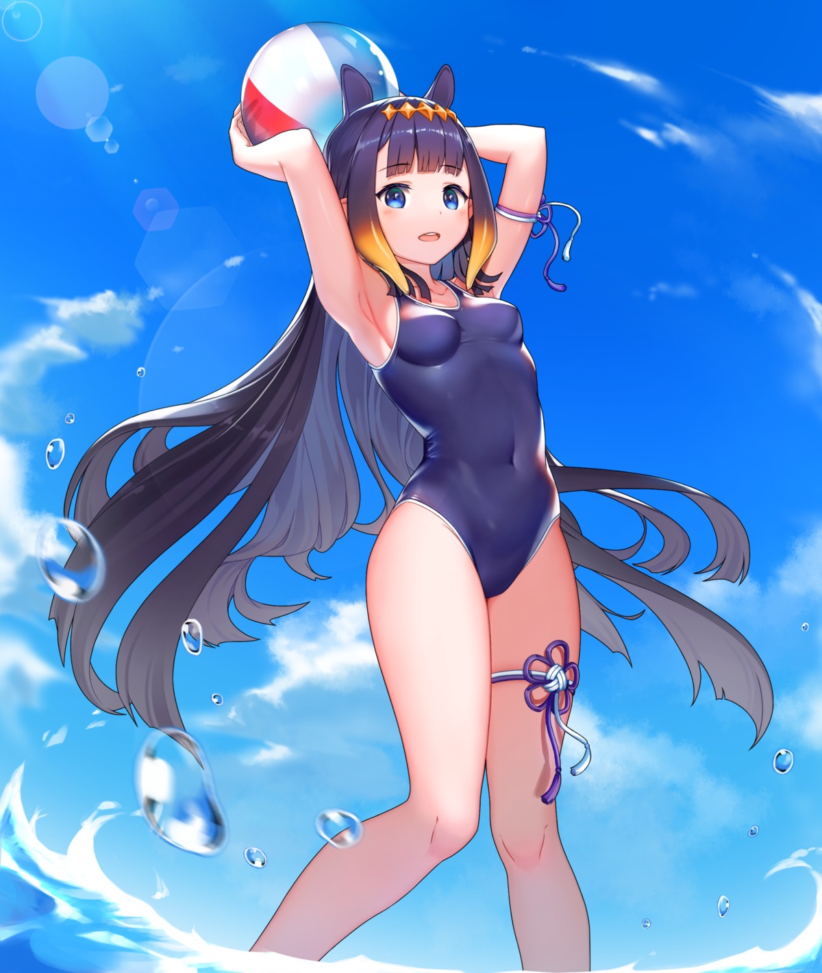 garter hololive hololive_english kim_nico ninomae_ina'nis school_swimsuit swimsuits wet