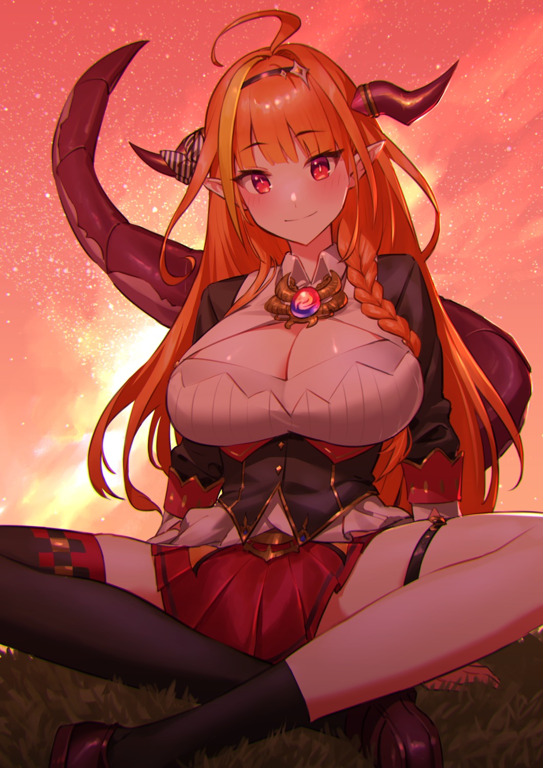 cleavage garter hololive horns kiryuu_coco nemoto_yuuma pointy_ears tagme tail thighhighs