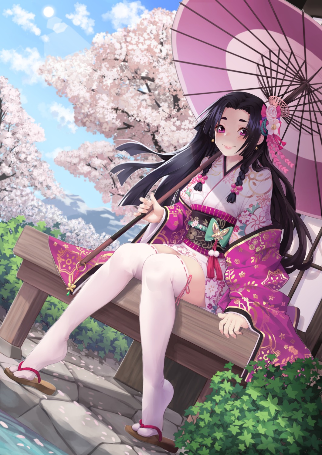 kimono mochirong thighhighs umbrella