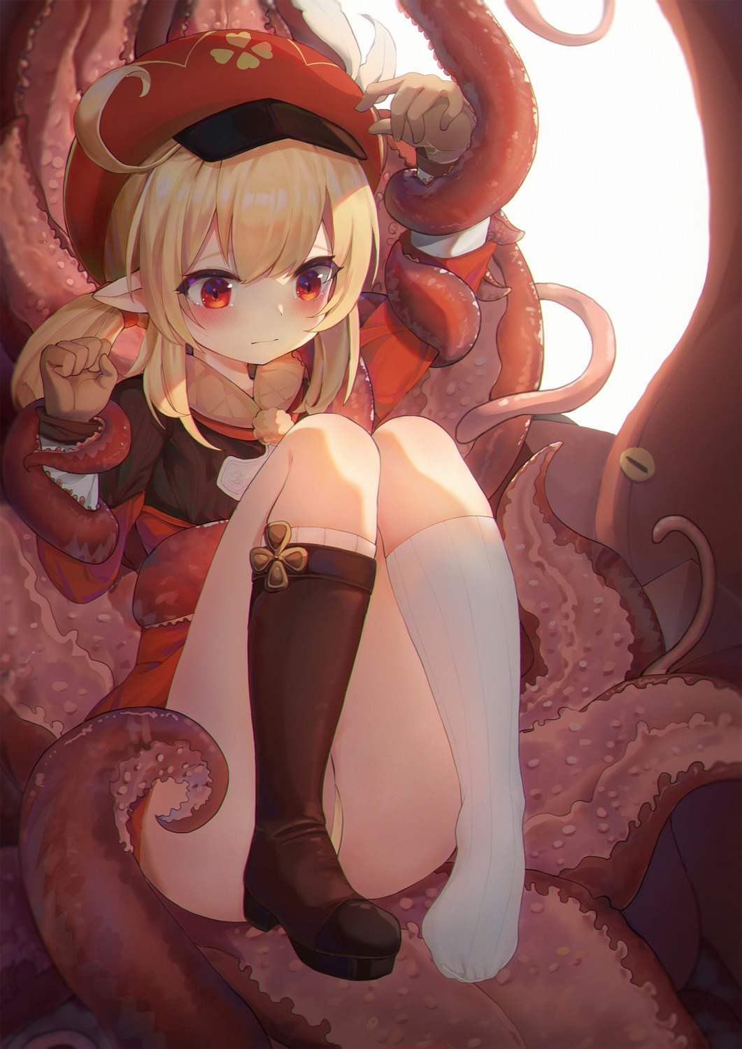 bondage feet genshin_impact klee loli pantsu pointy_ears skirt_lift tentacles thong wei_(pixiv53355564)