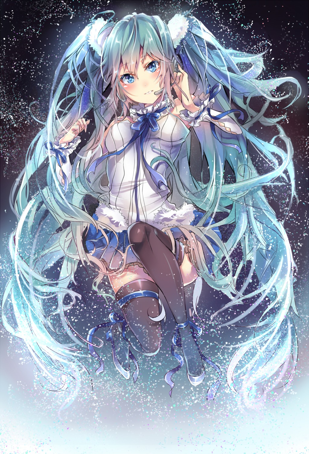 7th_dragon 7th_dragon_2020 hatsune_miku headphones thighhighs vocaloid