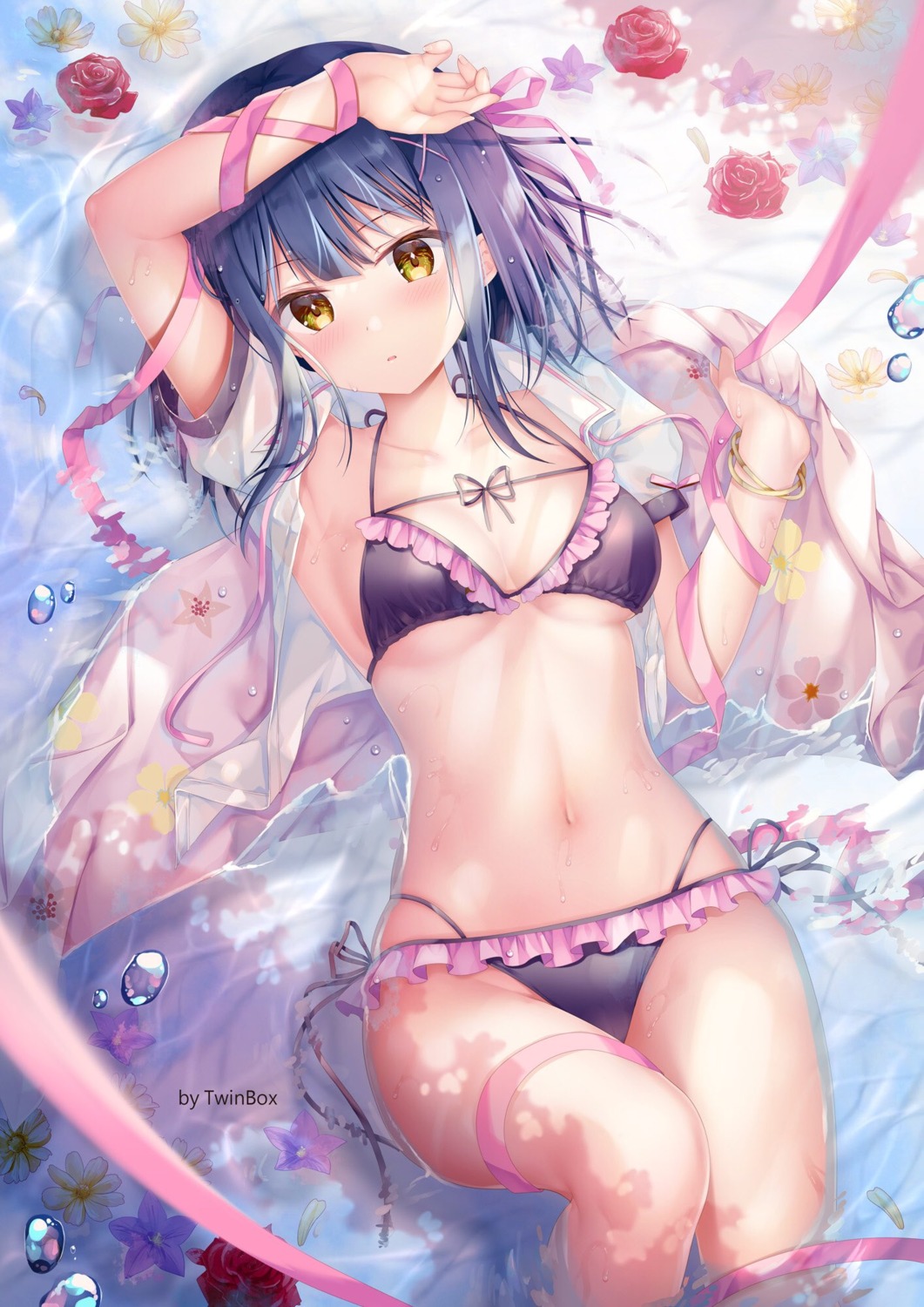 bikini garter nanami_yuuno open_shirt see_through seifuku swimsuits twinbox twinbox_school wet wet_clothes