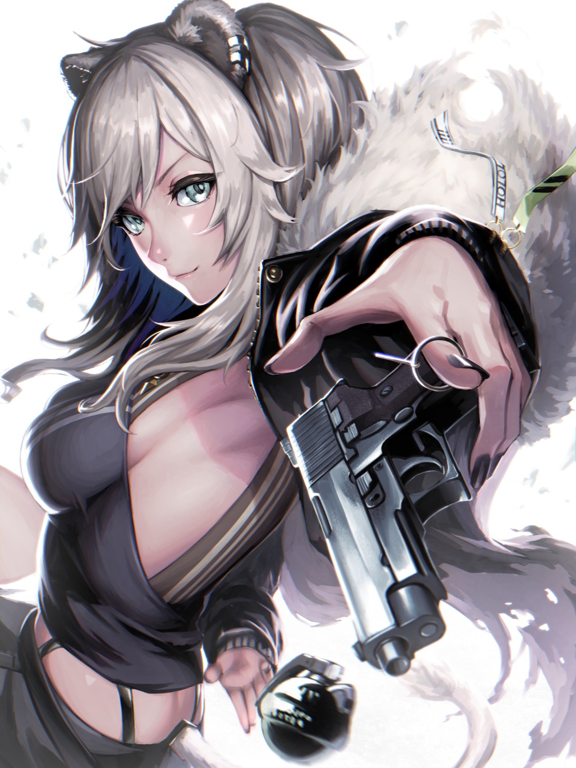 animal_ears gun hololive no_bra noname_(metaldragonfly) shishiro_botan tail weapon