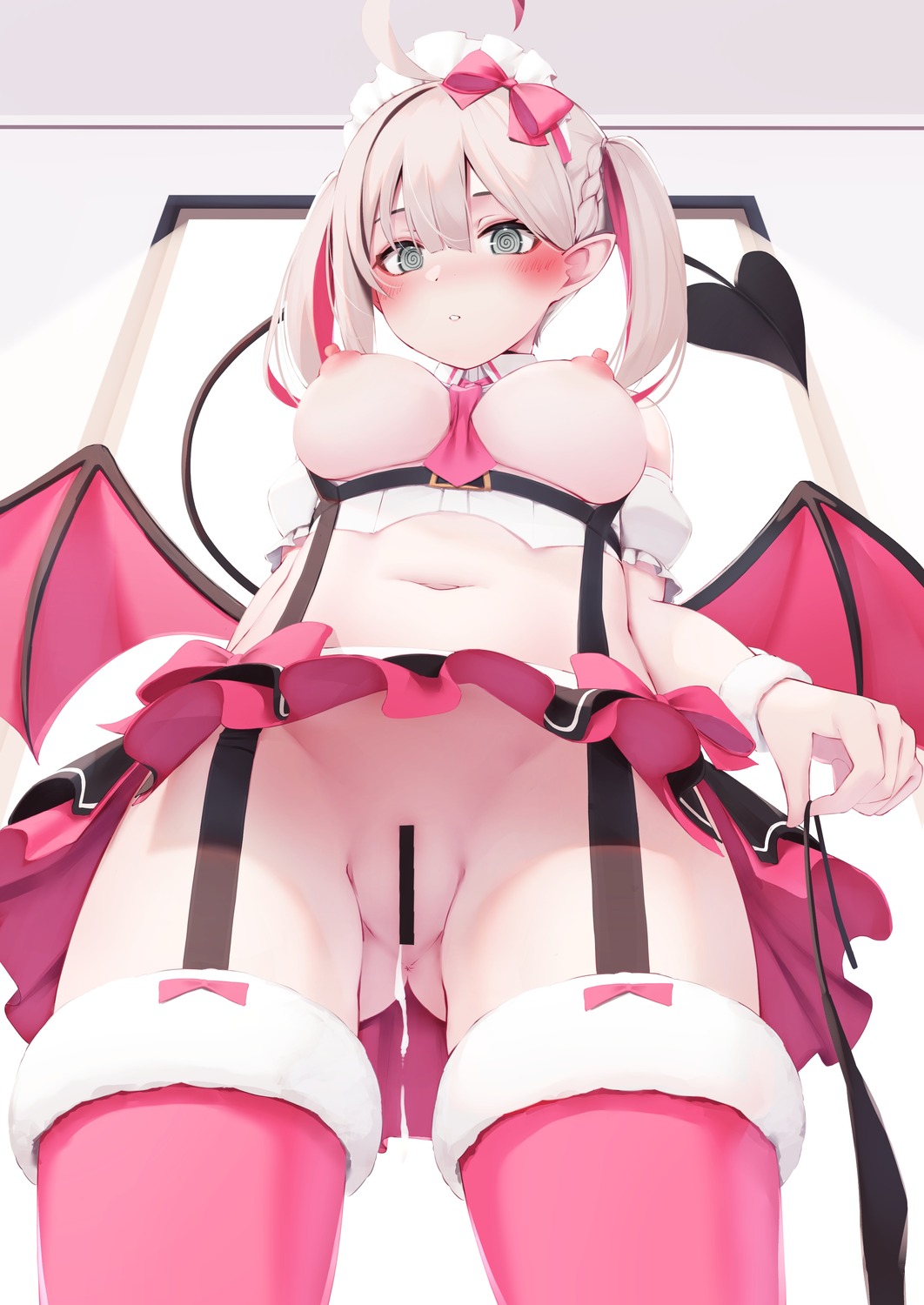anus breasts censored cum devil maid nipples no_bra nyan_(reinyan_007) pantsu panty_pull pointy_ears pussy stockings string_panties tail thighhighs undressing wings