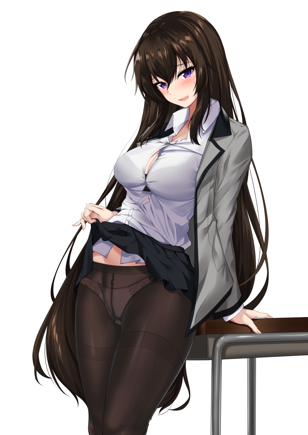 bra cleavage counter:side elze_(s01047480836) pantsu pantyhose see_through seifuku skirt_lift