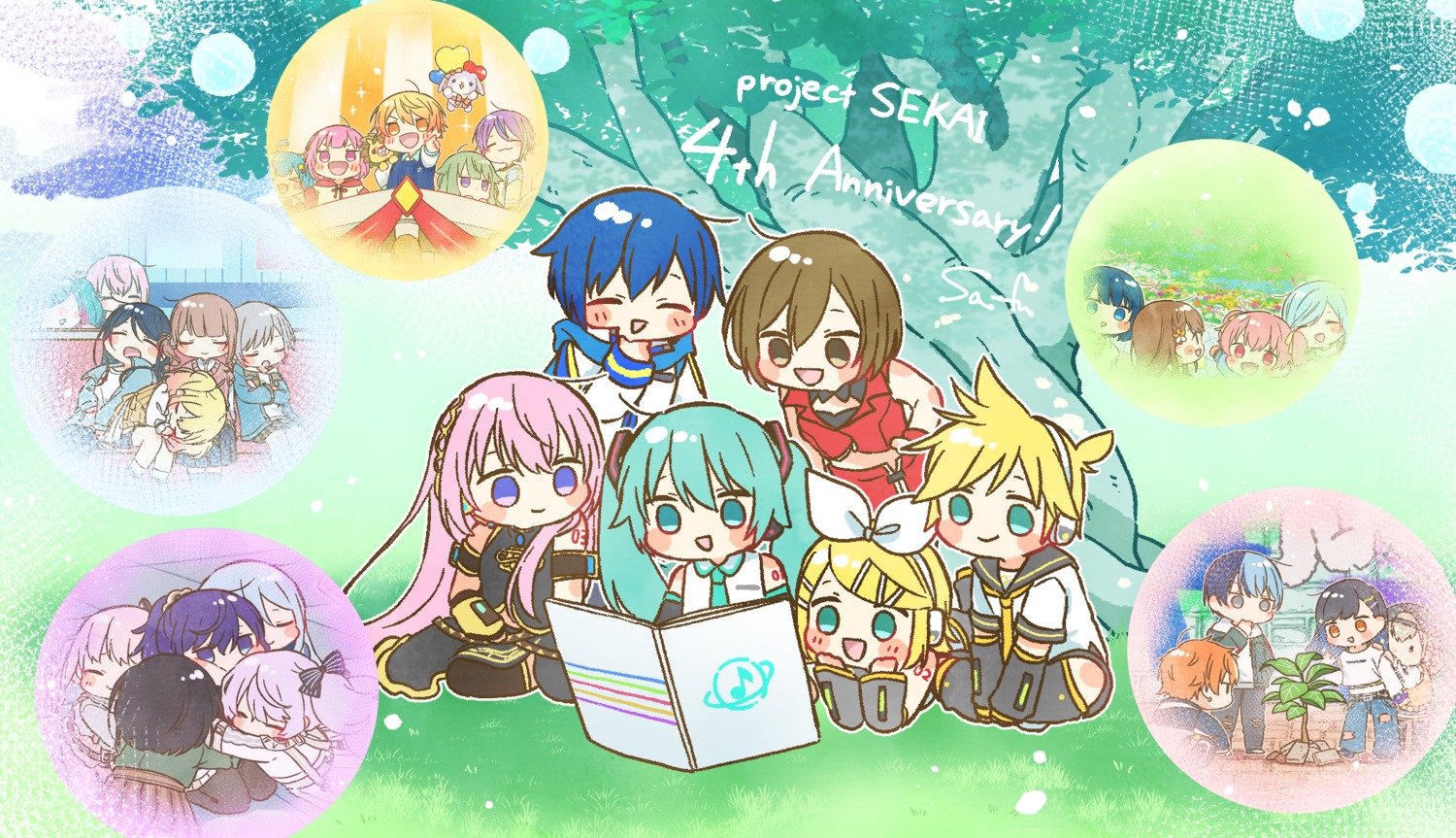 akiyama_mizuki aoyagi_touya asahina_mafuyu azusawa_kohane chibi gym_uniform hanasato_minori hatsune_miku hinomori_shiho hinomori_shizuku hoshino_ichika_(project_sekai) kagamine_len kagamine_rin kaito kamishiro_rui kiritani_haruka kusanagi_nene megurine_luka meiko mochizuki_honami momoi_airi ootori_emu project_sekai sa-fu seifuku shinonome_akito shinonome_ena shiraishi_an sweater tattoo tenma_saki tenma_tsukasa thighhighs torn_clothes vocaloid yoisaki_kanade